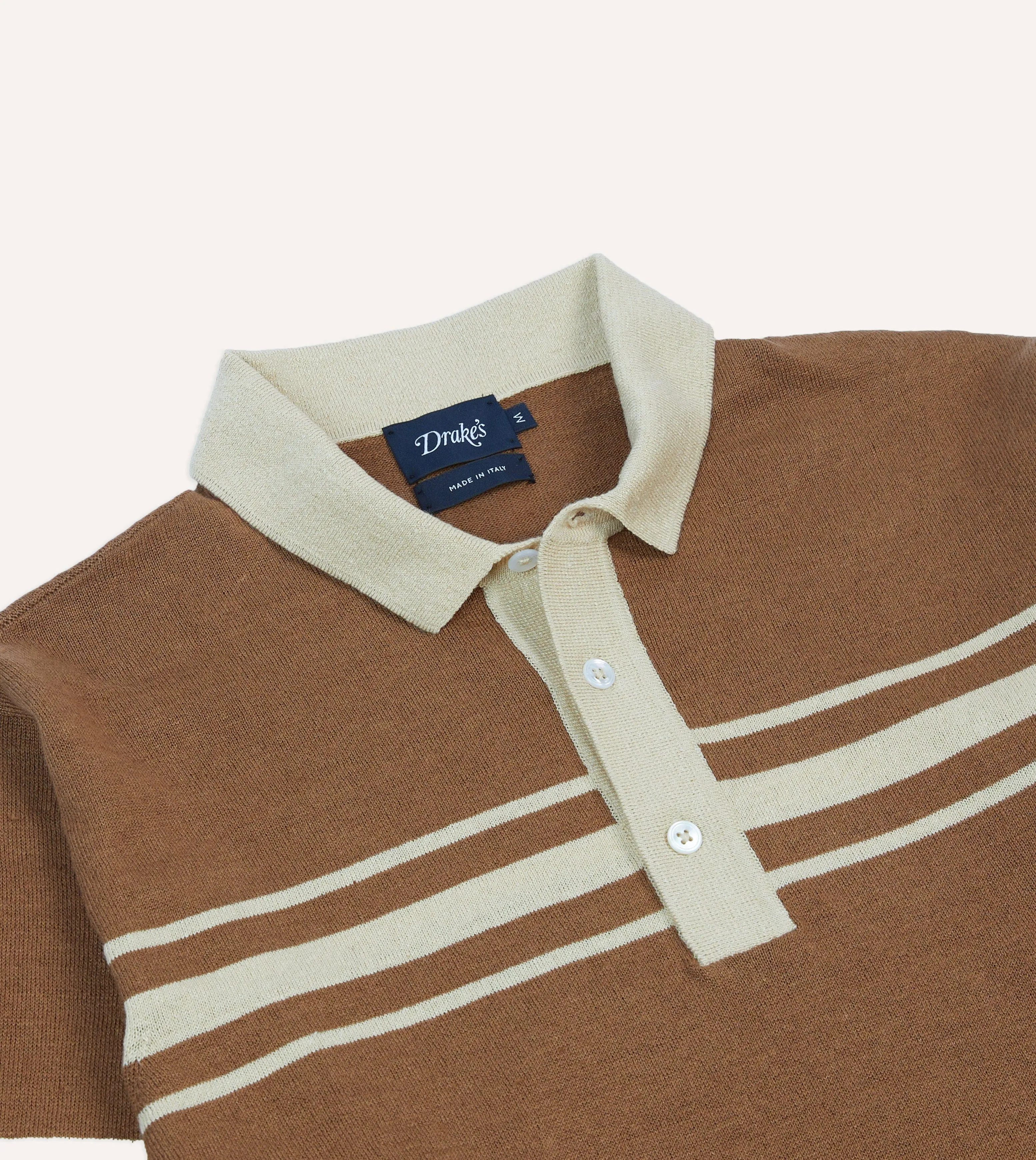 Versatile Outfit Adjustable Hem Brown and Ecru Linen Cotton Knitted Rugby Shirt