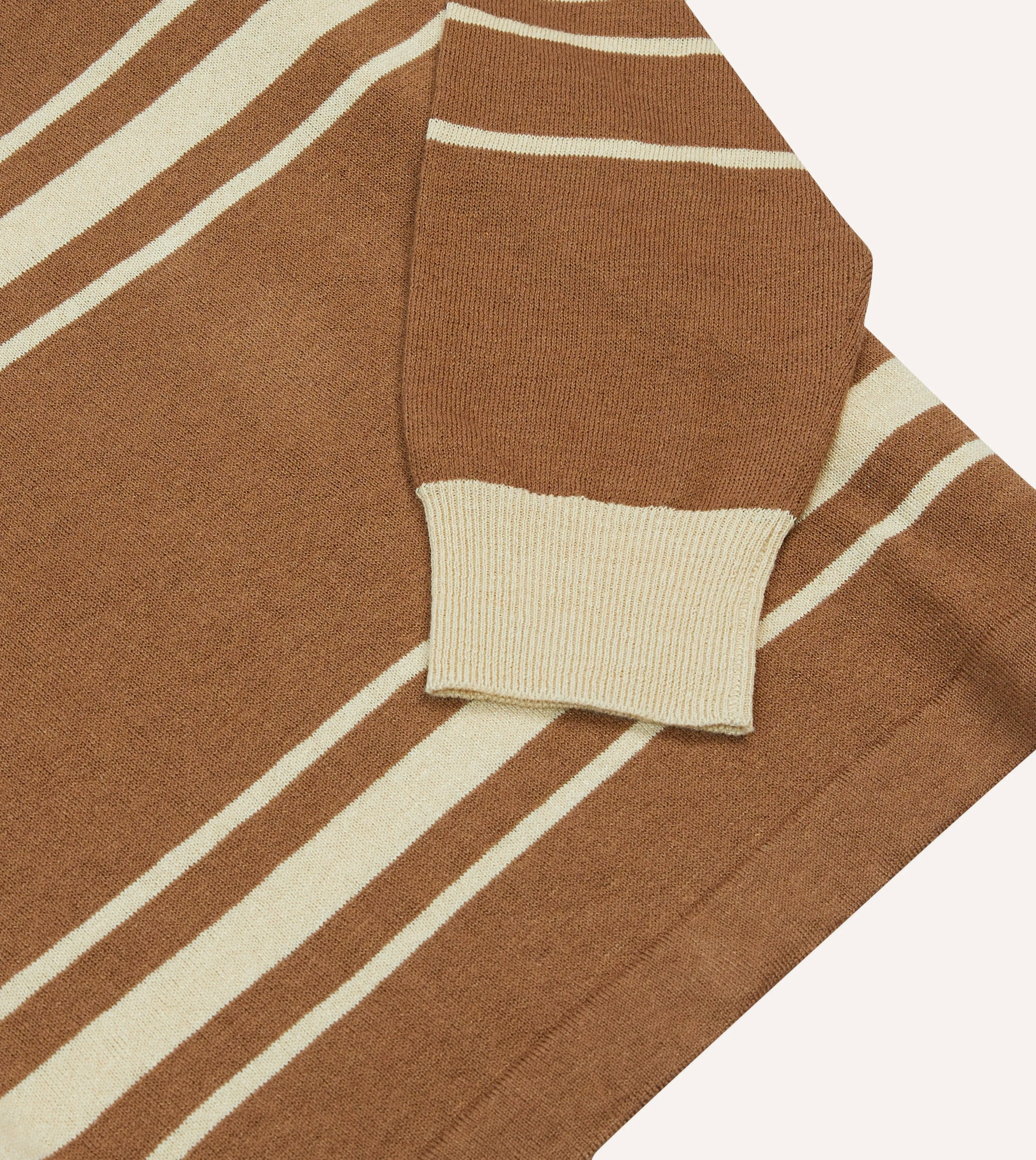 Brown and Ecru Linen Cotton Knitted Rugby Shirt Active Wear