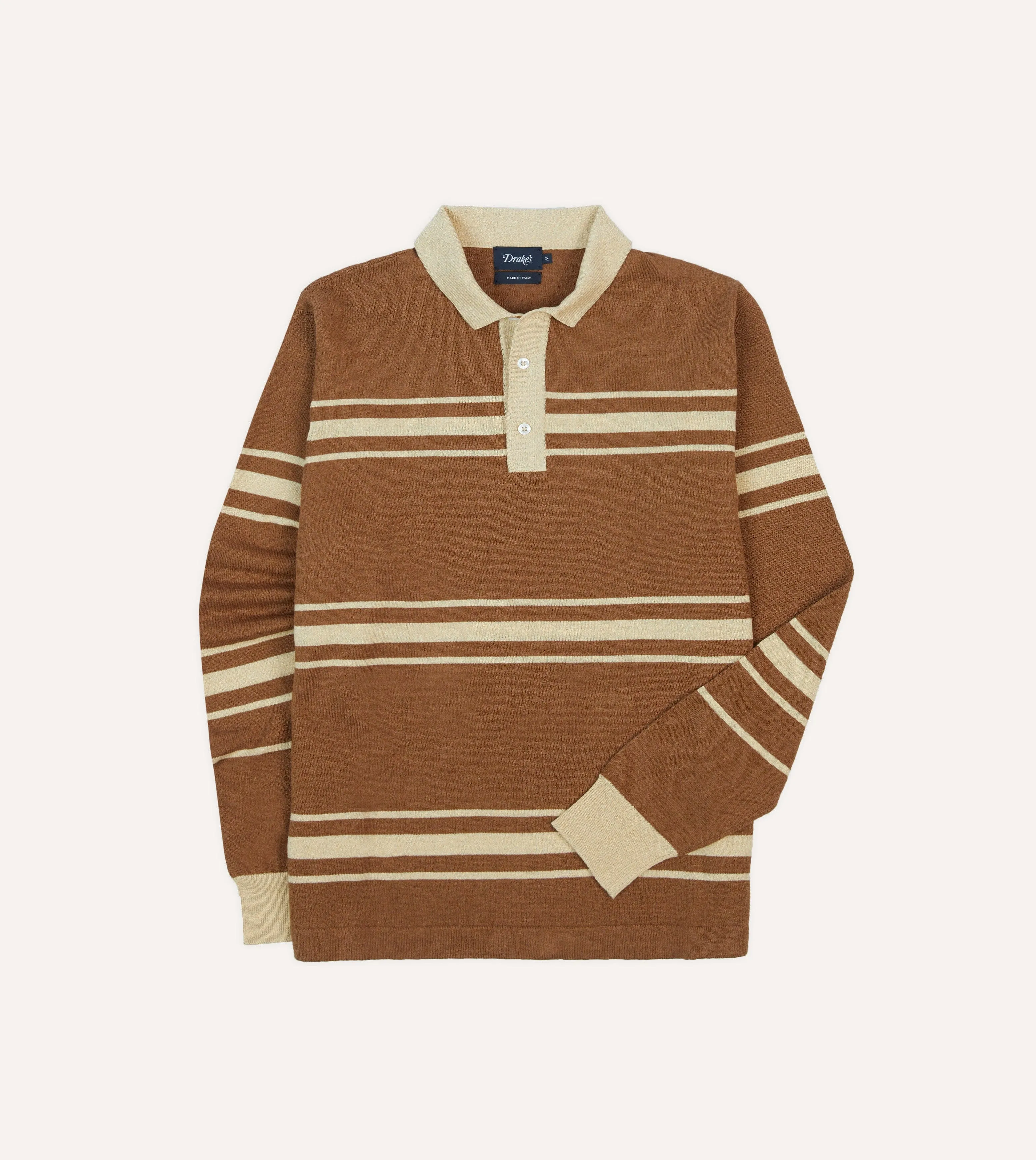 Brown and Ecru Linen Cotton Knitted Rugby Shirt Perfect Fit