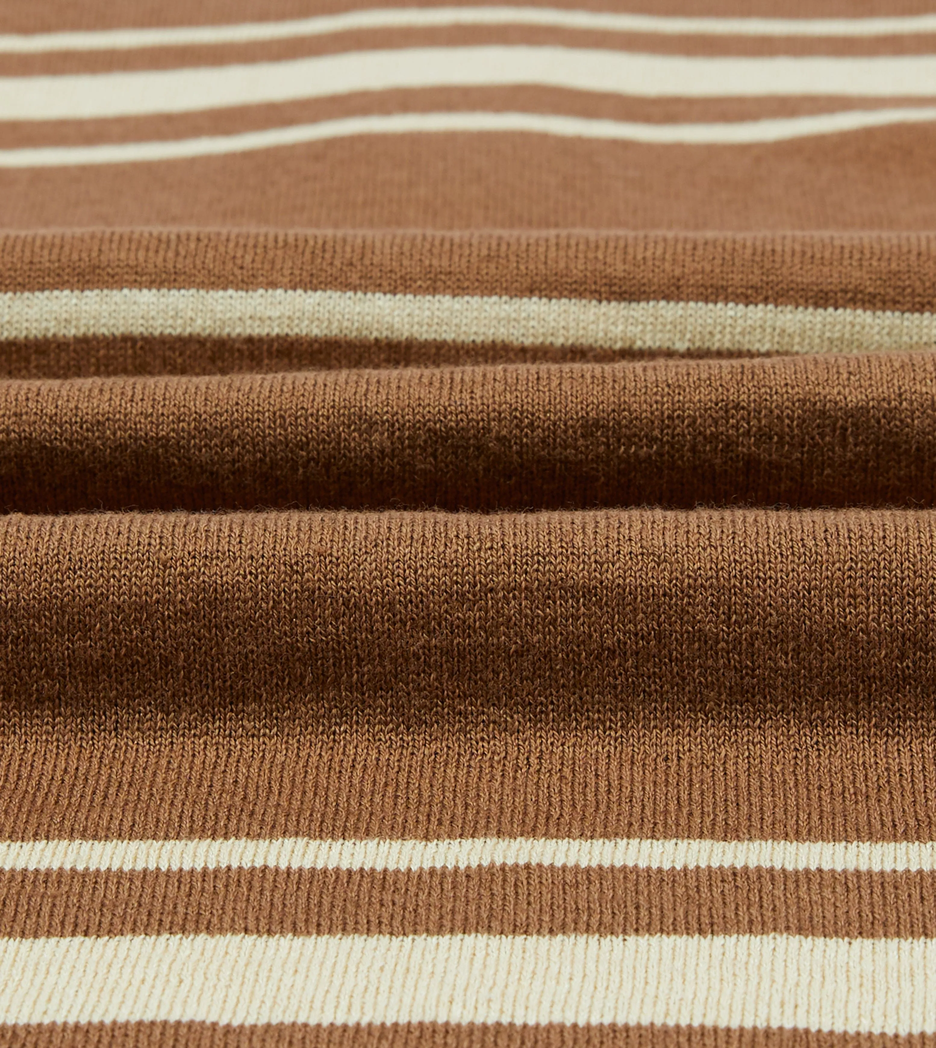 Brown and Ecru Linen Cotton Knitted Rugby Shirt Mountain Retreat Multi Layer Stitching