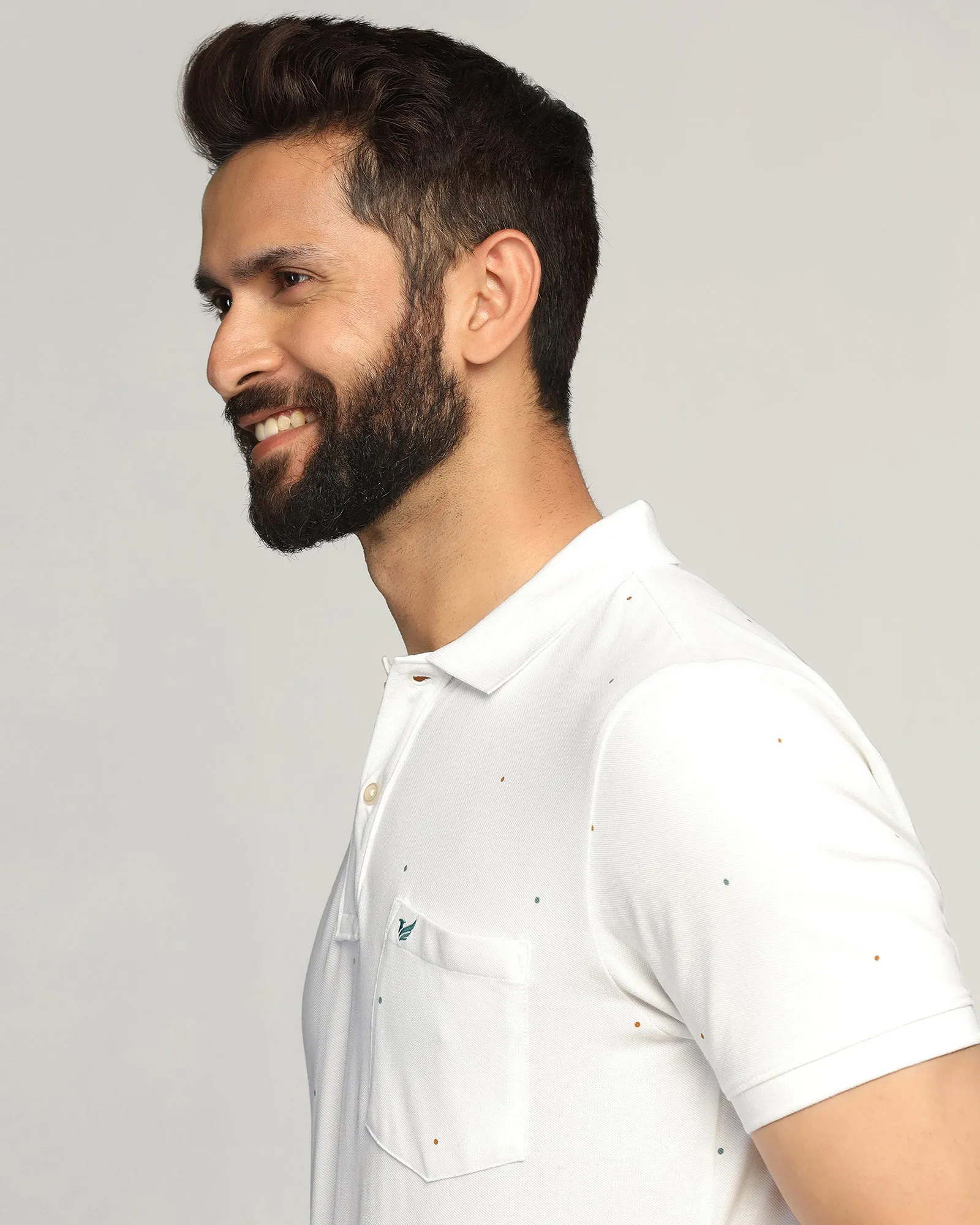 Casual Attire Unstructured Hem Polo White Printed T-Shirt - Wembley
