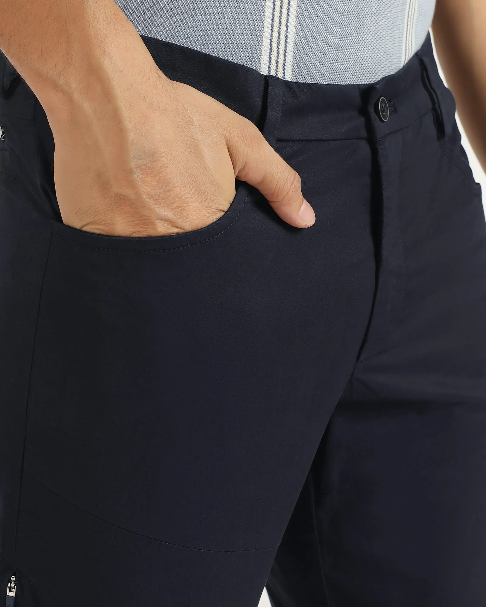 Slim Comfort B-95 Casual Navy Solid Khakis - Fred Slim Design Flexible Layer