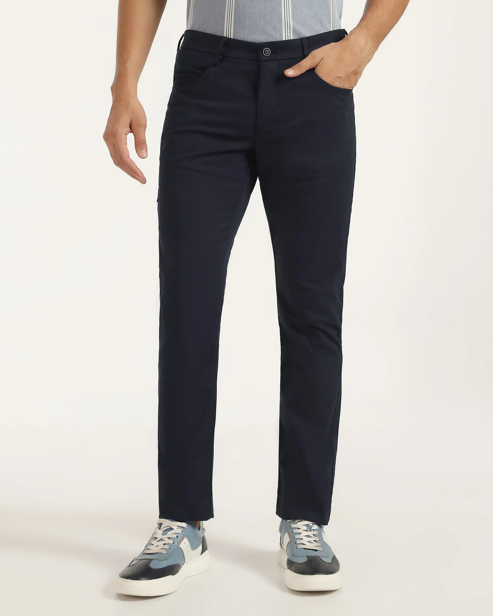 Versatile staple Breathable Lining Slim Comfort B-95 Casual Navy Solid Khakis - Fred