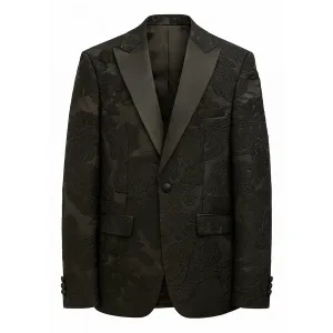 WaterResistant Coating Durable Water Repellent Finish Black Jacquard Blazer-Bbt3579