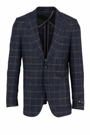 Secure Chest Pocket Canaletto Navy with Brown Windowpane Veneto/THP Slim Fit Half Lined, Bamboo Jacket CU2025318