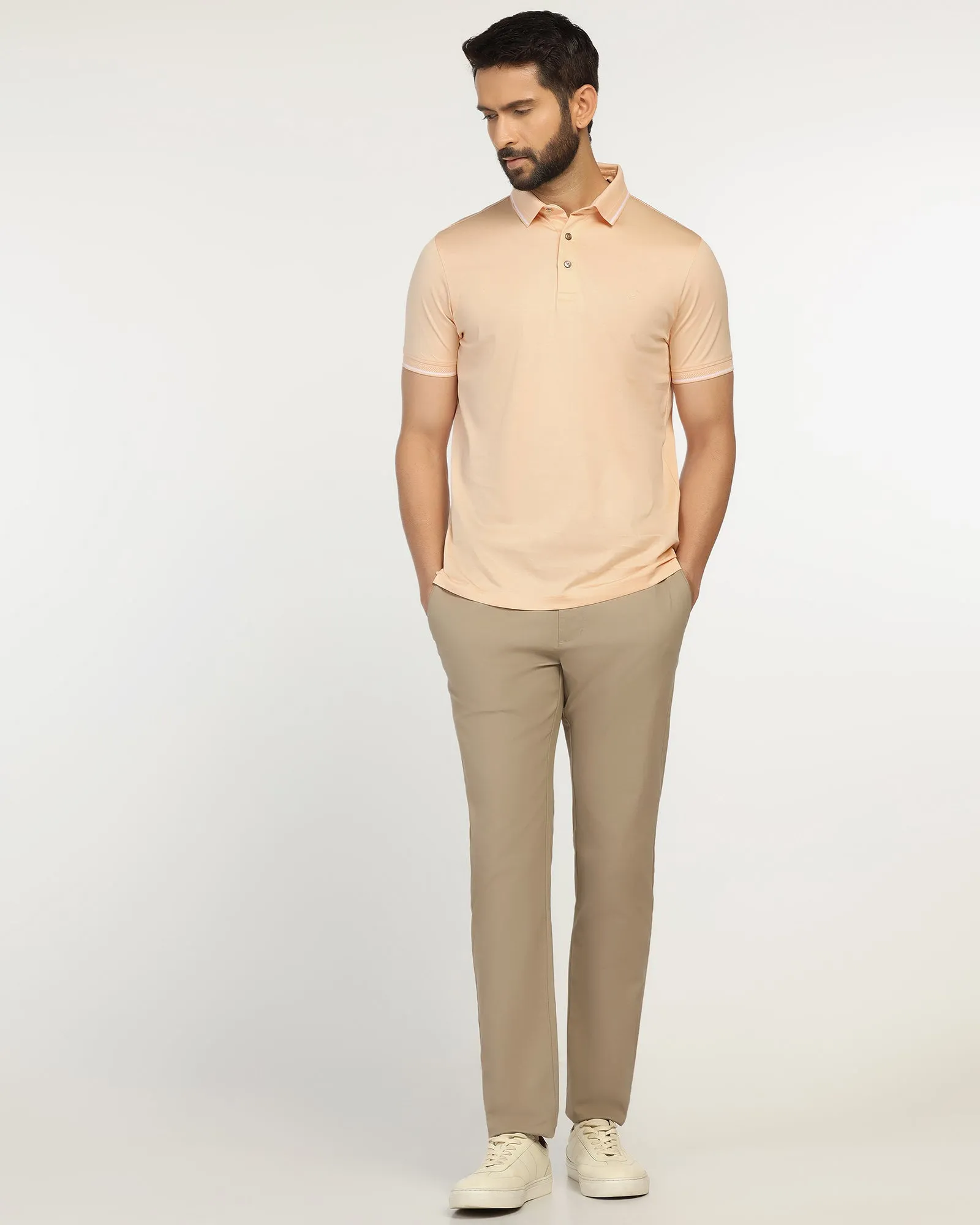 Slim Comfort B-95 Casual Brown Textured Khakis - Kary Body Contour