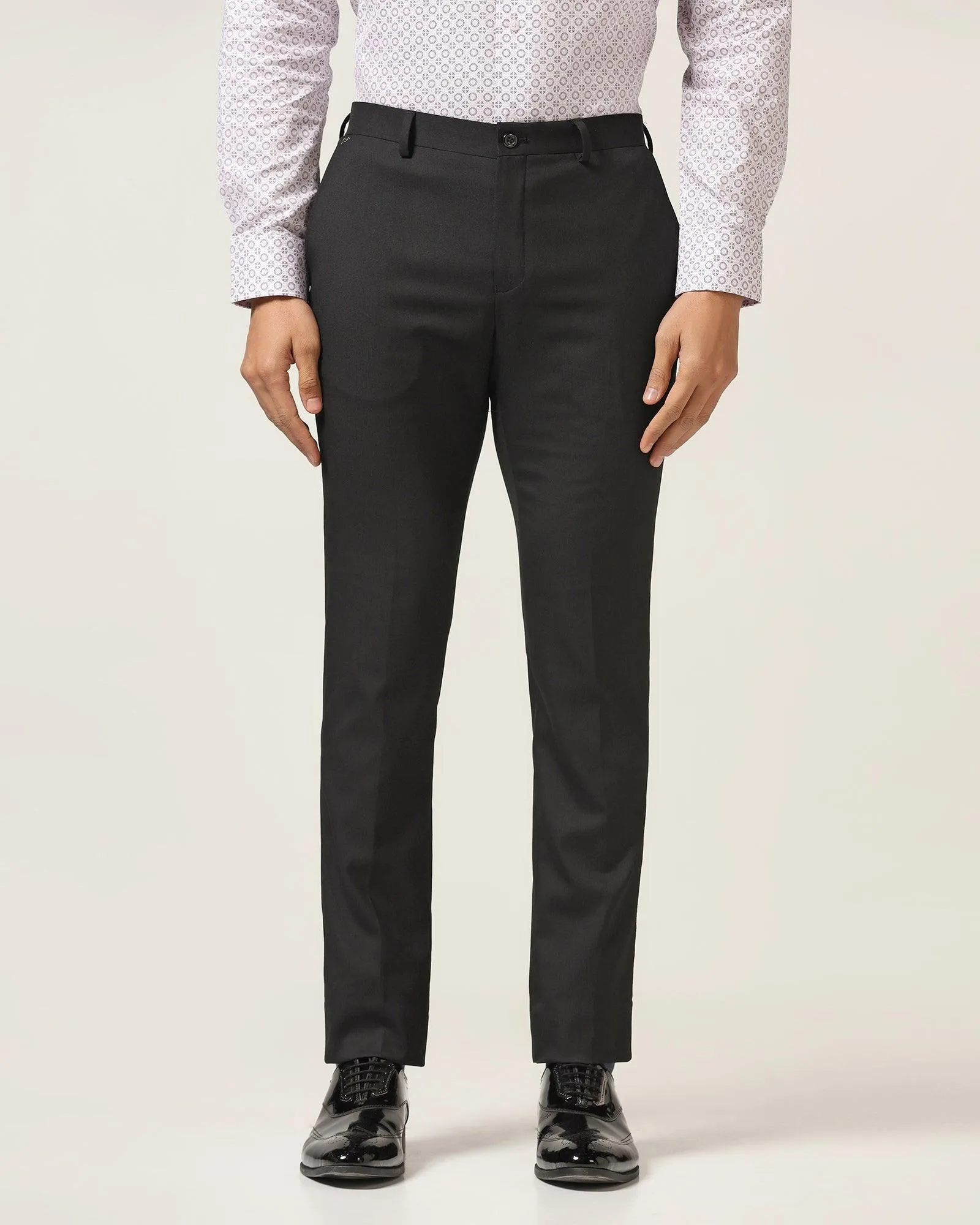 Four Way Stretch Simple Cut Slim Comfort B-95 Formal Black Textured Trouser - Iron