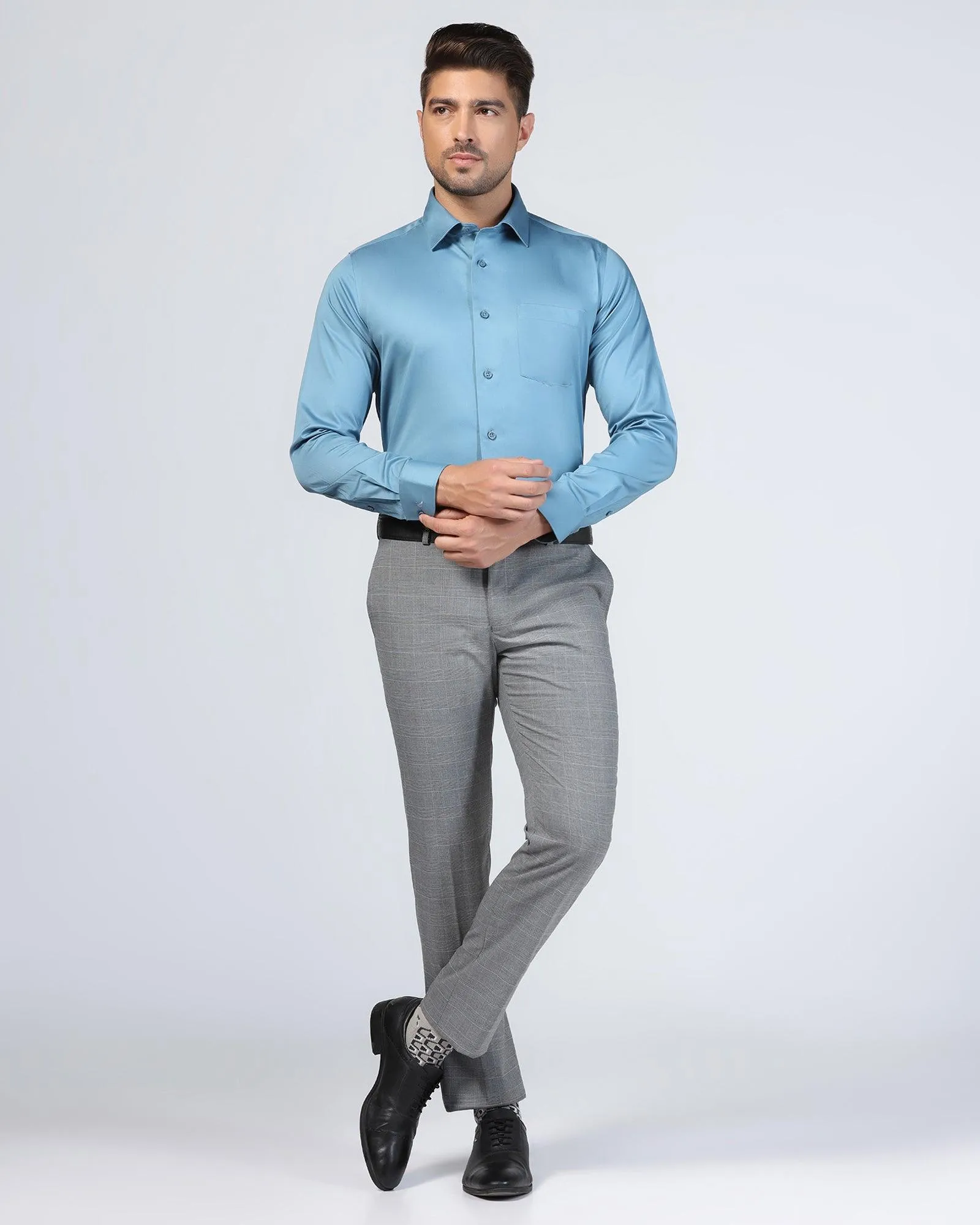 Slim Fit B-91 Formal Grey Check Trouser - Cobalt Plus-size option