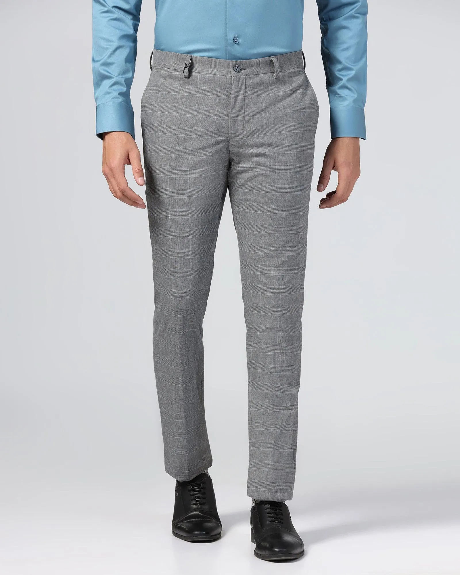 Casual Comfort Layers Slim Fit B-91 Formal Grey Check Trouser - Cobalt