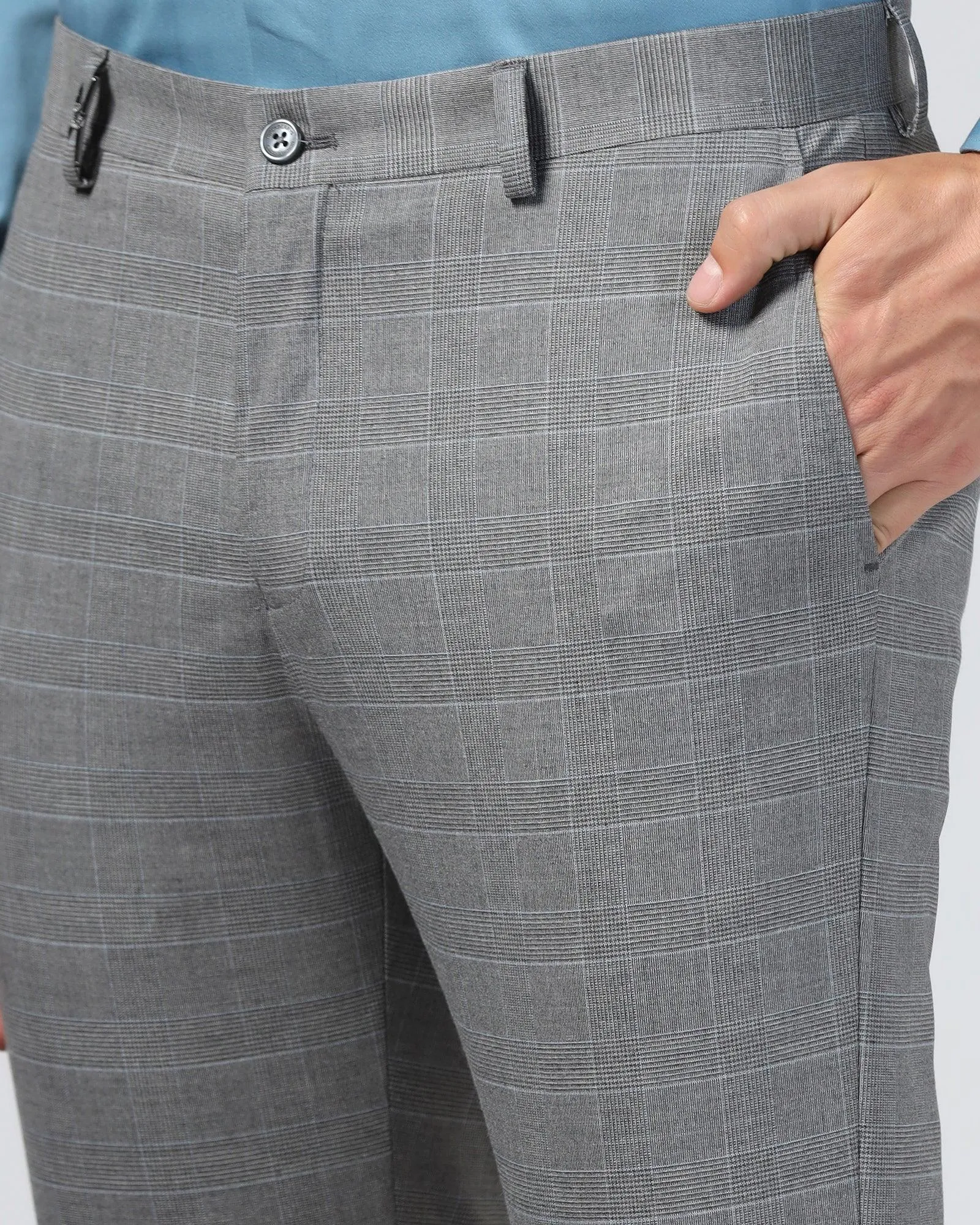 Anti Pilling Surface Quick Access Slim Fit B-91 Formal Grey Check Trouser - Cobalt