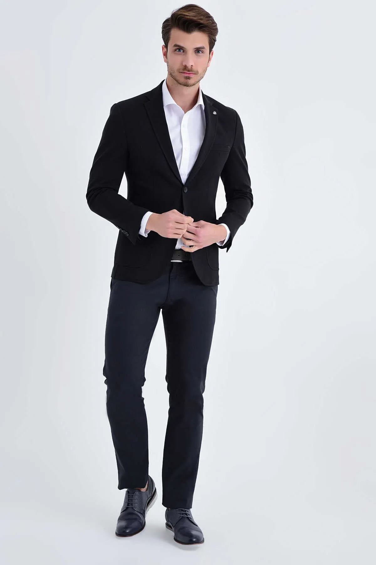 Snag Free Surface Slim Fit Notch Lapel Black Cotton Blend Casual Blazer