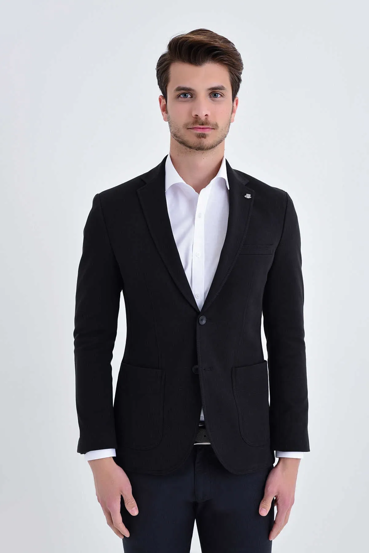 Flexible Hem Adjustment Modular Layering Compatibility Slim Fit Notch Lapel Black Cotton Blend Casual Blazer