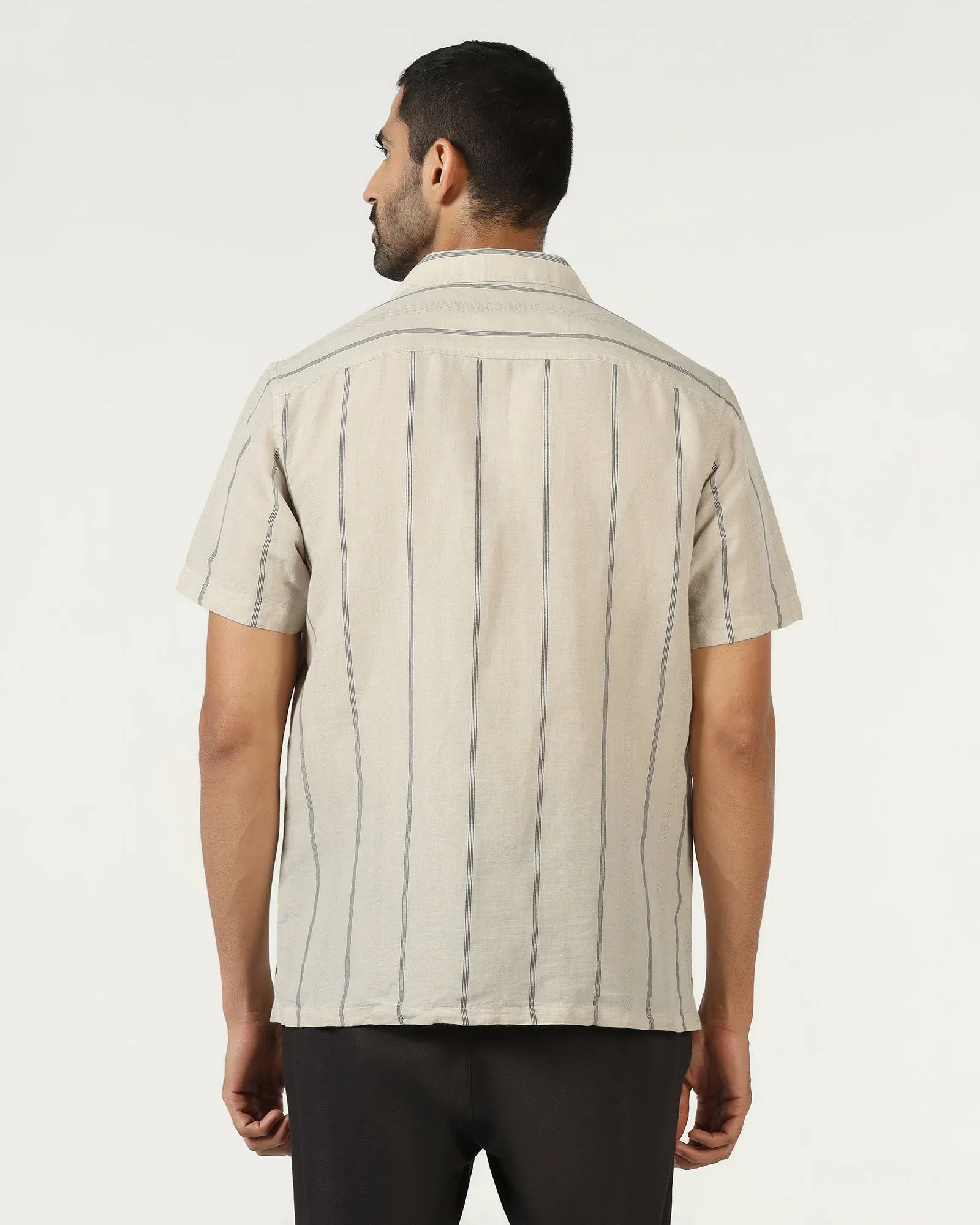 Natural Half Sleeve Linen Stripe Shirt - Ramiro Lakeside Relaxation