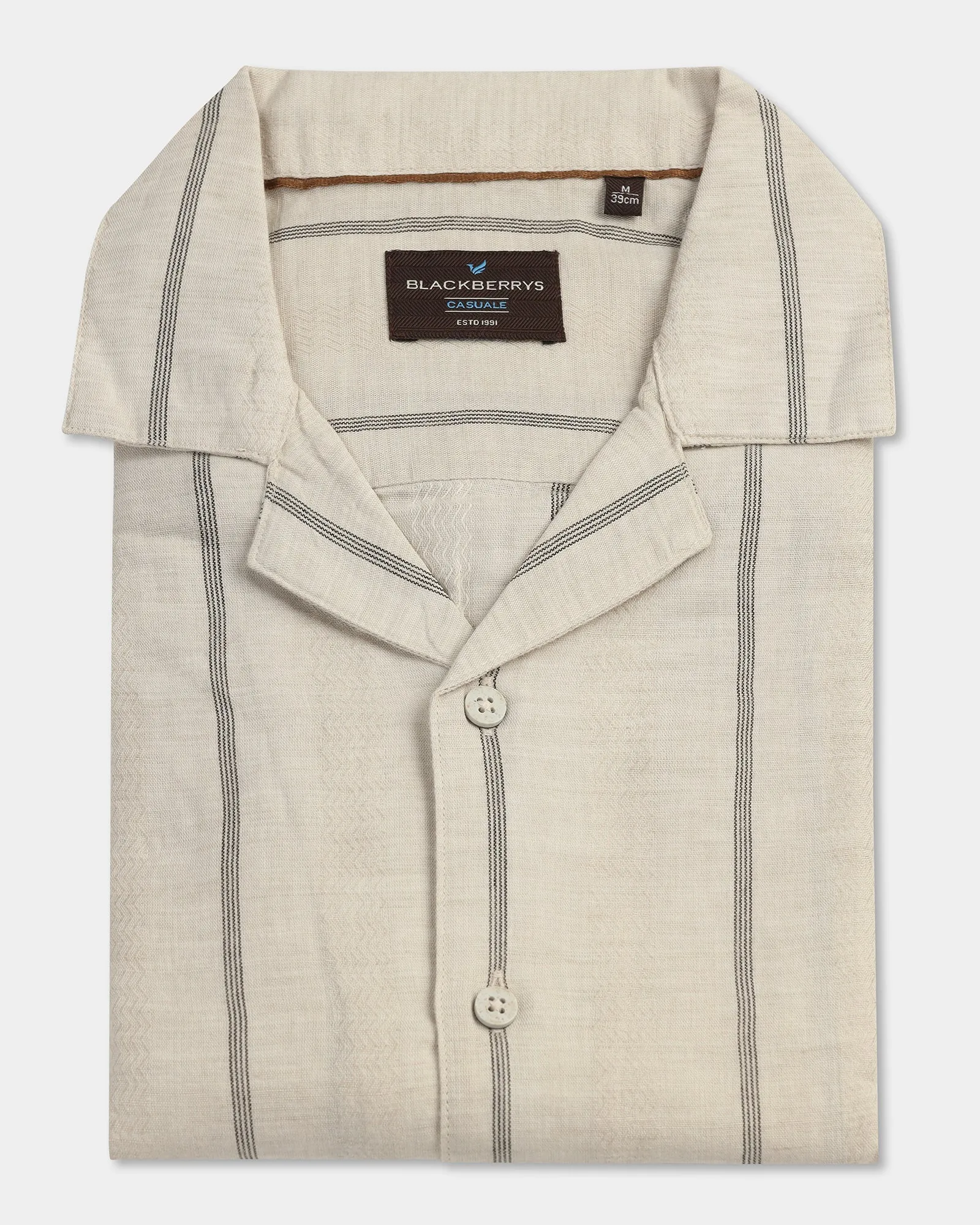 Natural Half Sleeve Linen Stripe Shirt - Ramiro Ventilated Back Unisex Option