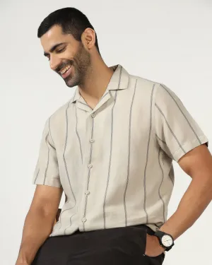 Brunch Outfit Layering Piece Natural Half Sleeve Linen Stripe Shirt - Ramiro