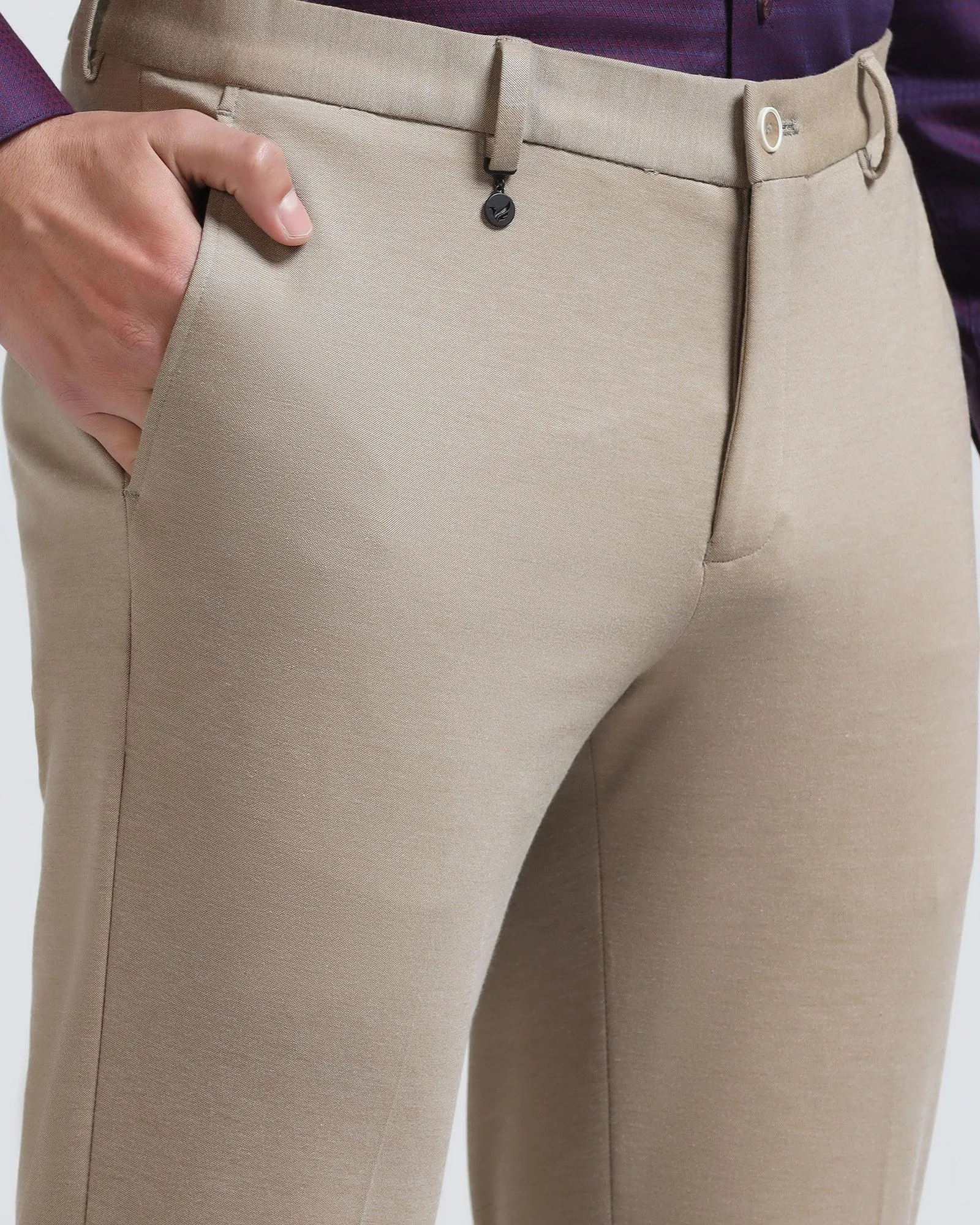 Casual Comfort Fit Slim Comfort B-95 Formal Beige Solid Trouser - Raider