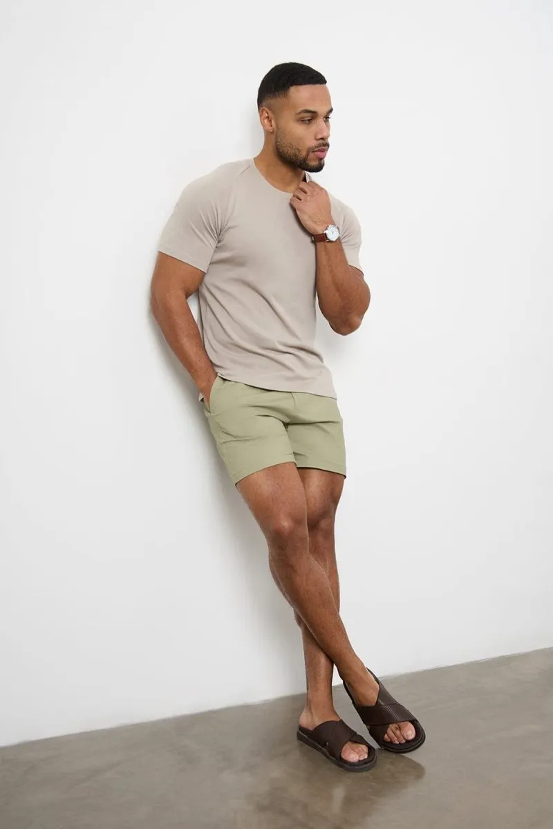 Soft Waist Lightweight Material Athletic Fit Chino Shorts 5" in Sage