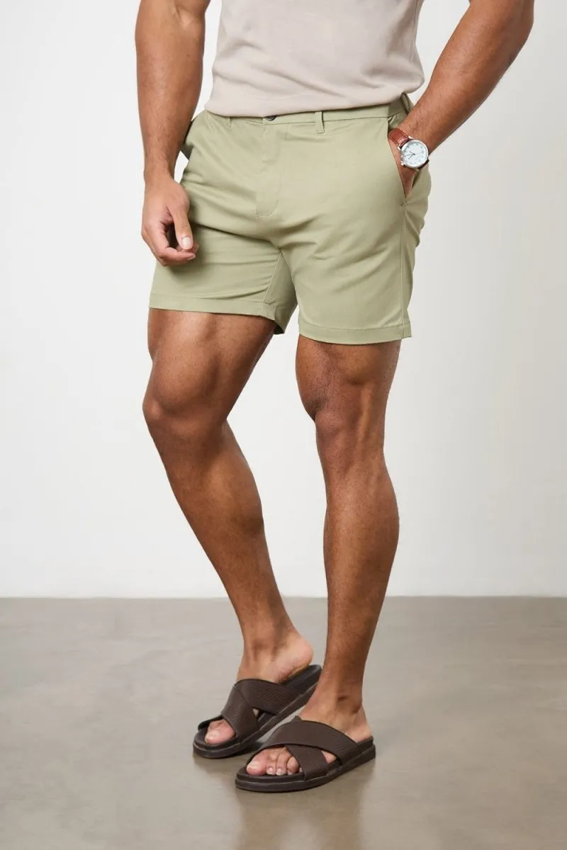 Athletic Fit Chino Shorts 5" in Sage Sporty Comfort Fit Freedom Movement