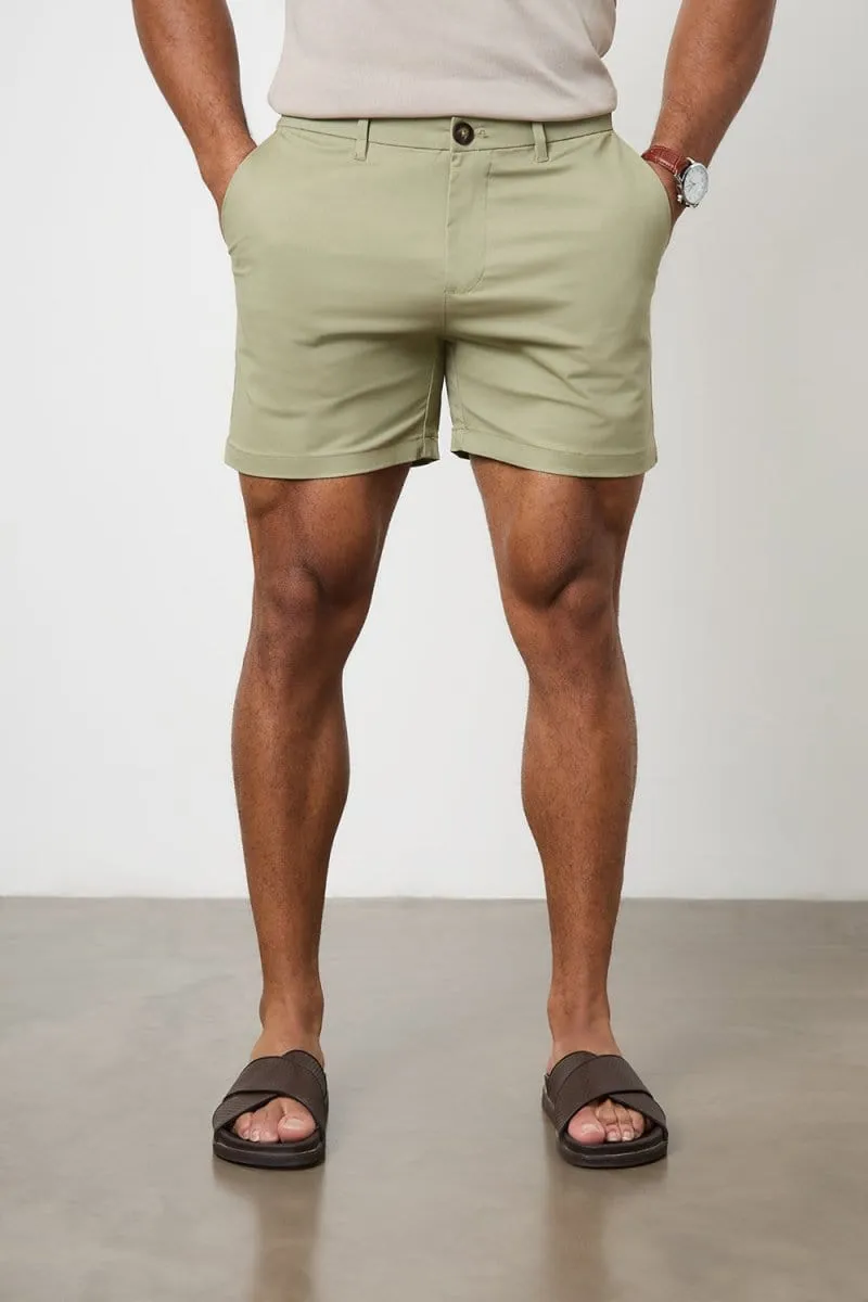 Animal Print Athletic Fit Chino Shorts 5" in Sage