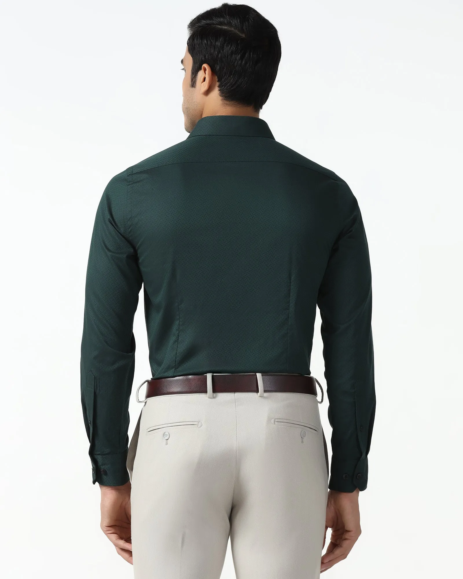 Neutral Tone Bottle Green Textured Shirt - Regard