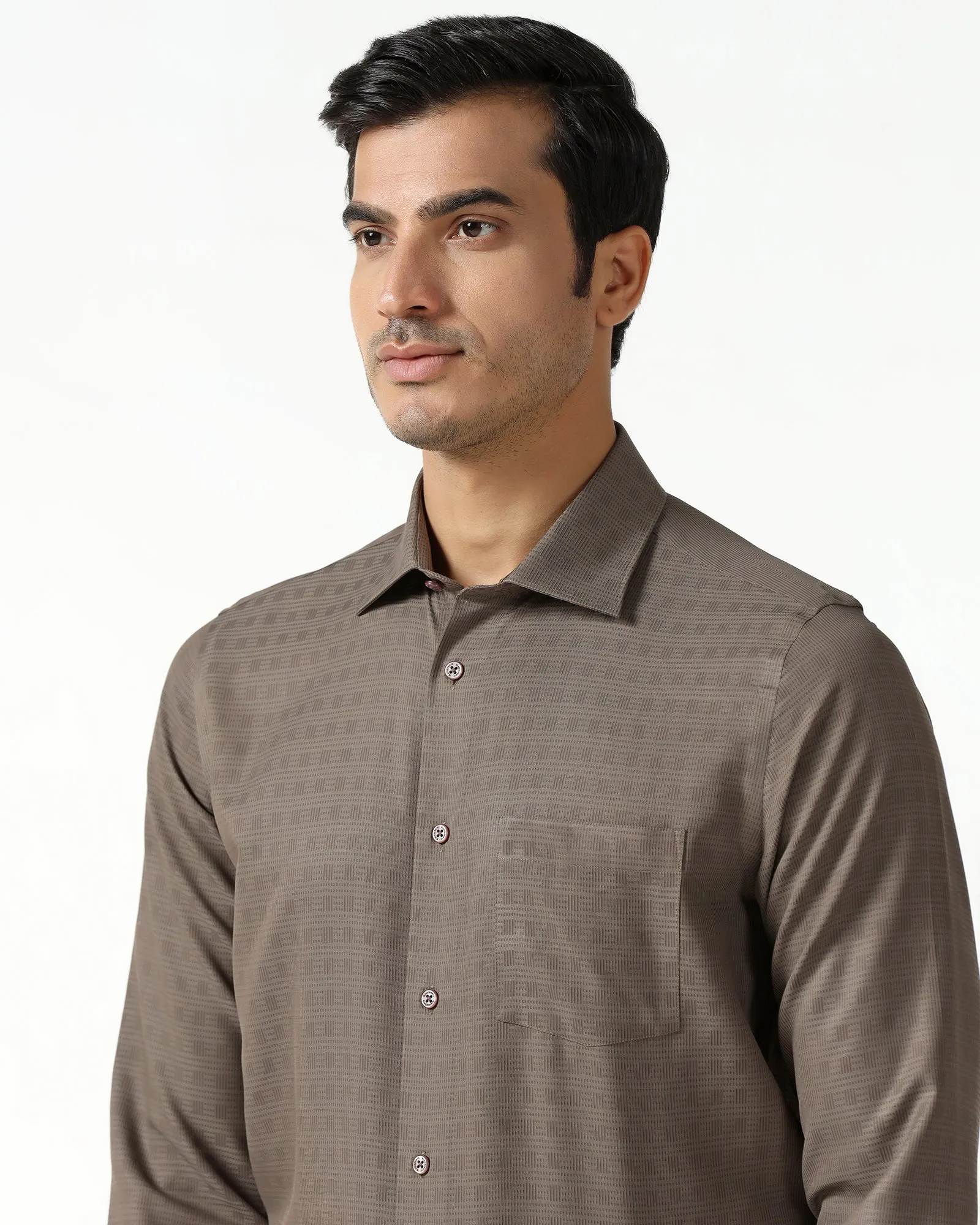 Durable Texture Mature appeal Brown Non Iron Textured Shirt - Reform