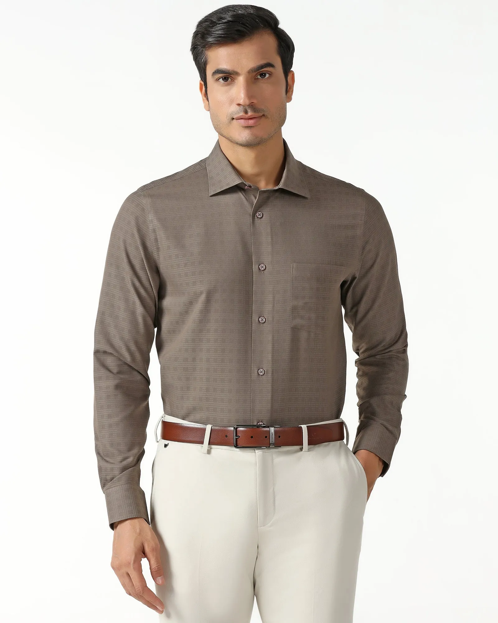 Brown Non Iron Textured Shirt - Reform Tailored Cuffs Chic Design