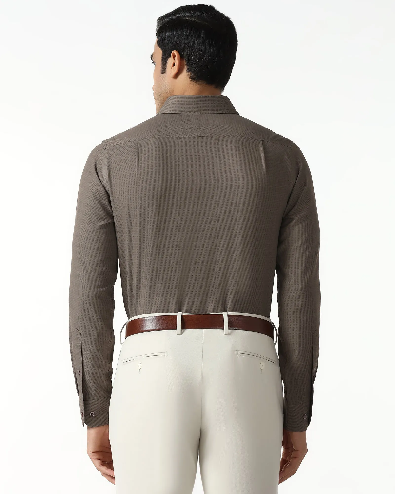 Flex Fit Collar Brown Non Iron Textured Shirt - Reform