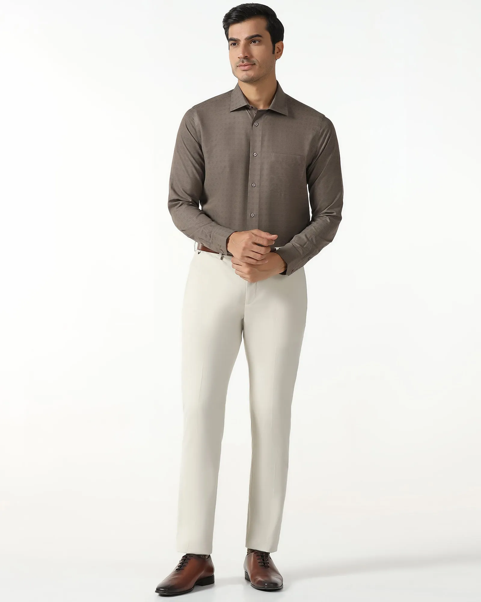 Brown Non Iron Textured Shirt - Reform Button Down Design