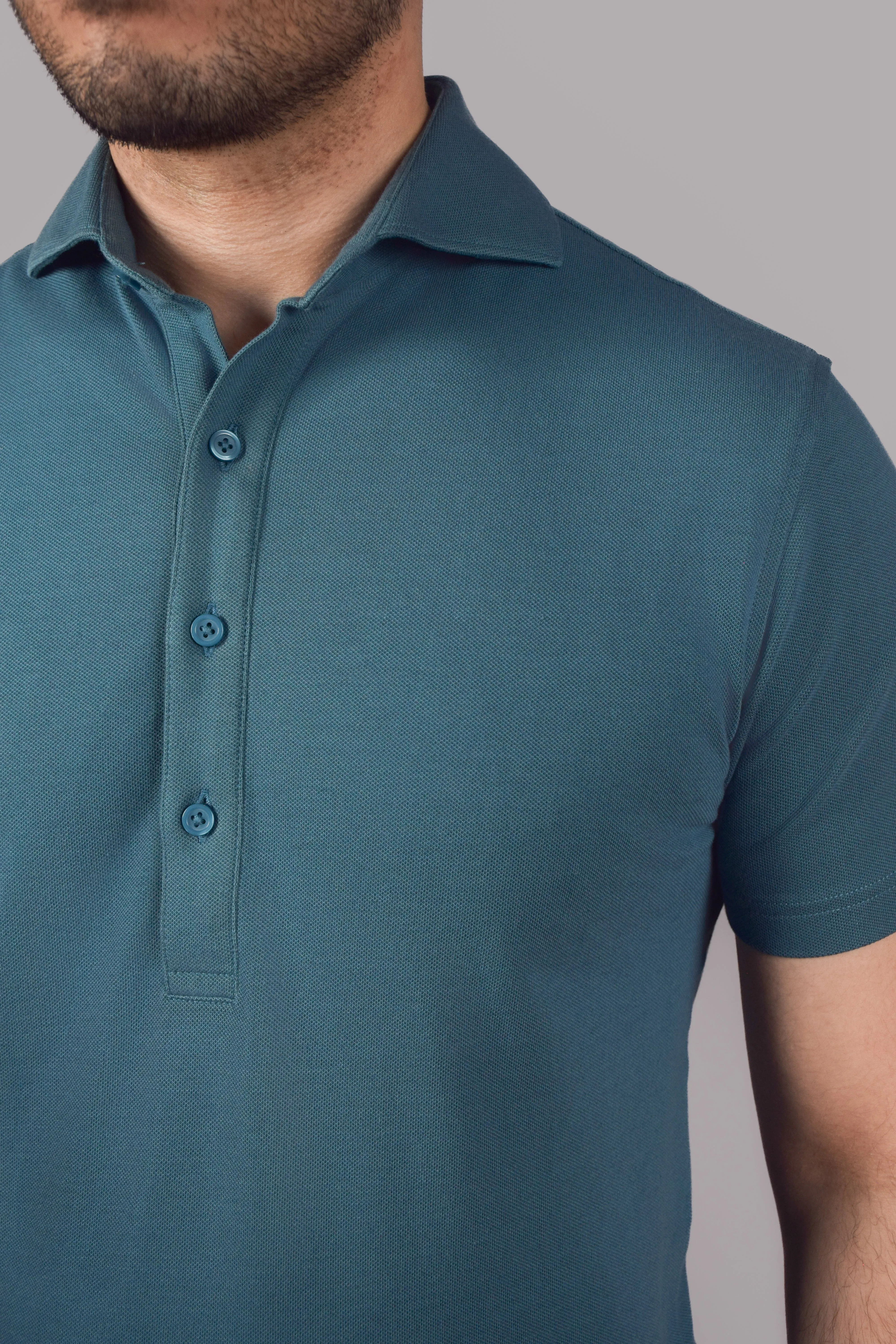 Chic Comfort Business Travel Dress Collar Performance Polo - Turquoise