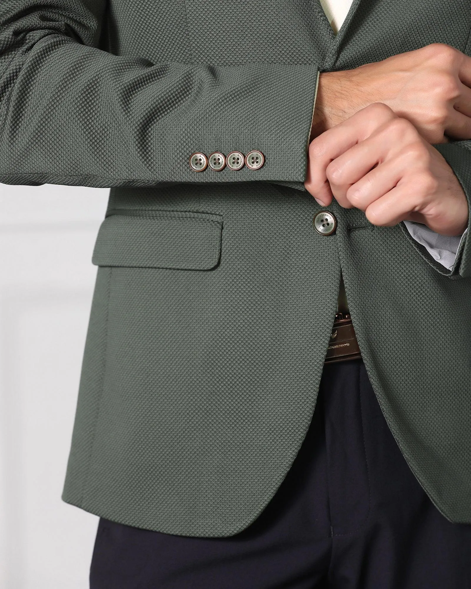 Waist Belt Must Haves Formal Olive Textured Blazer - Japson