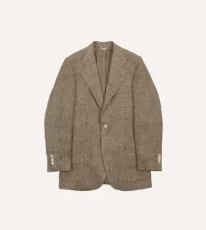 Sustainable Recycled Material Brown Herringbone Linen-Silk Blazer