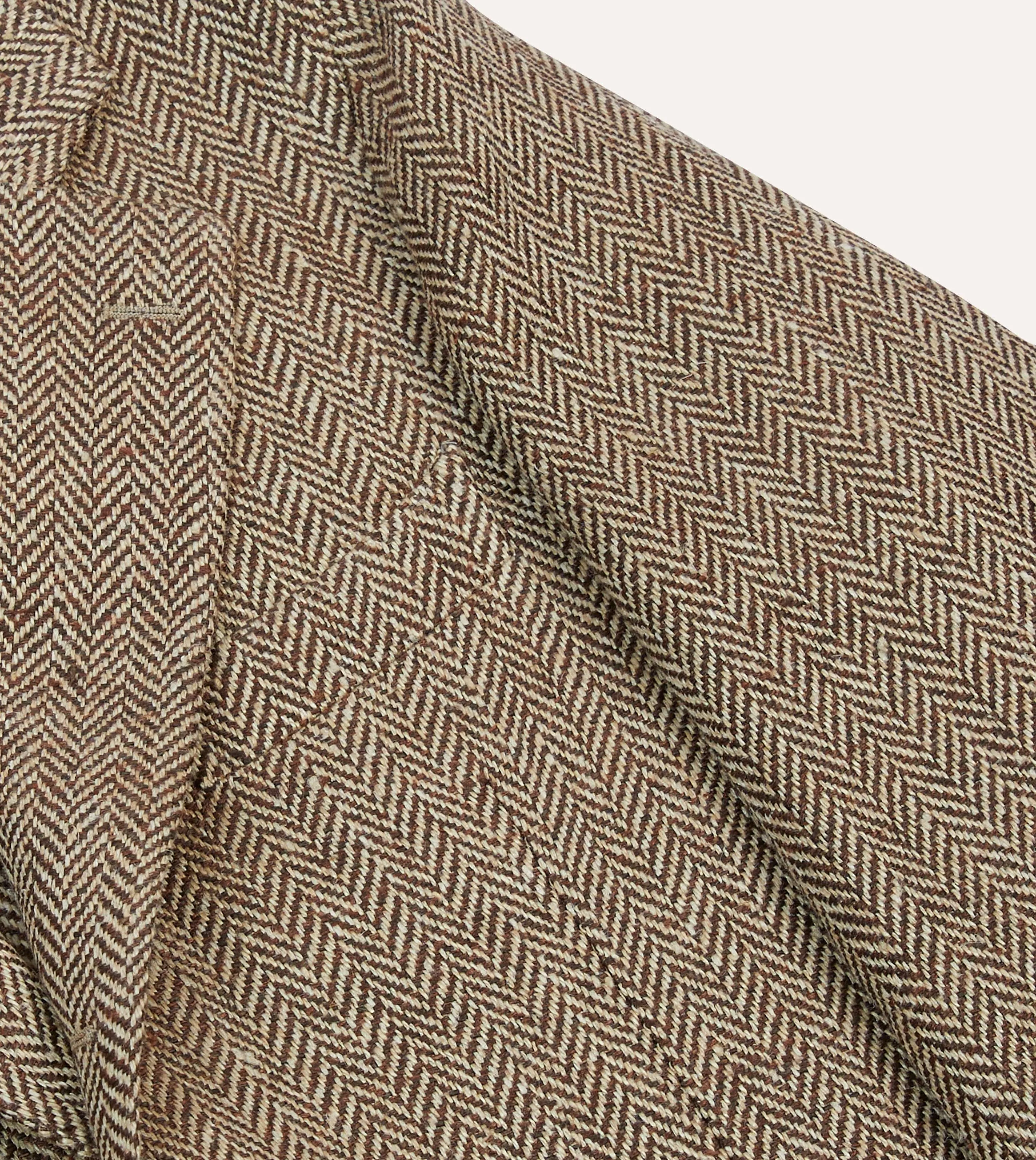 Brown Herringbone Linen-Silk Blazer MultiPocketLayout FlexibleHoodDesign