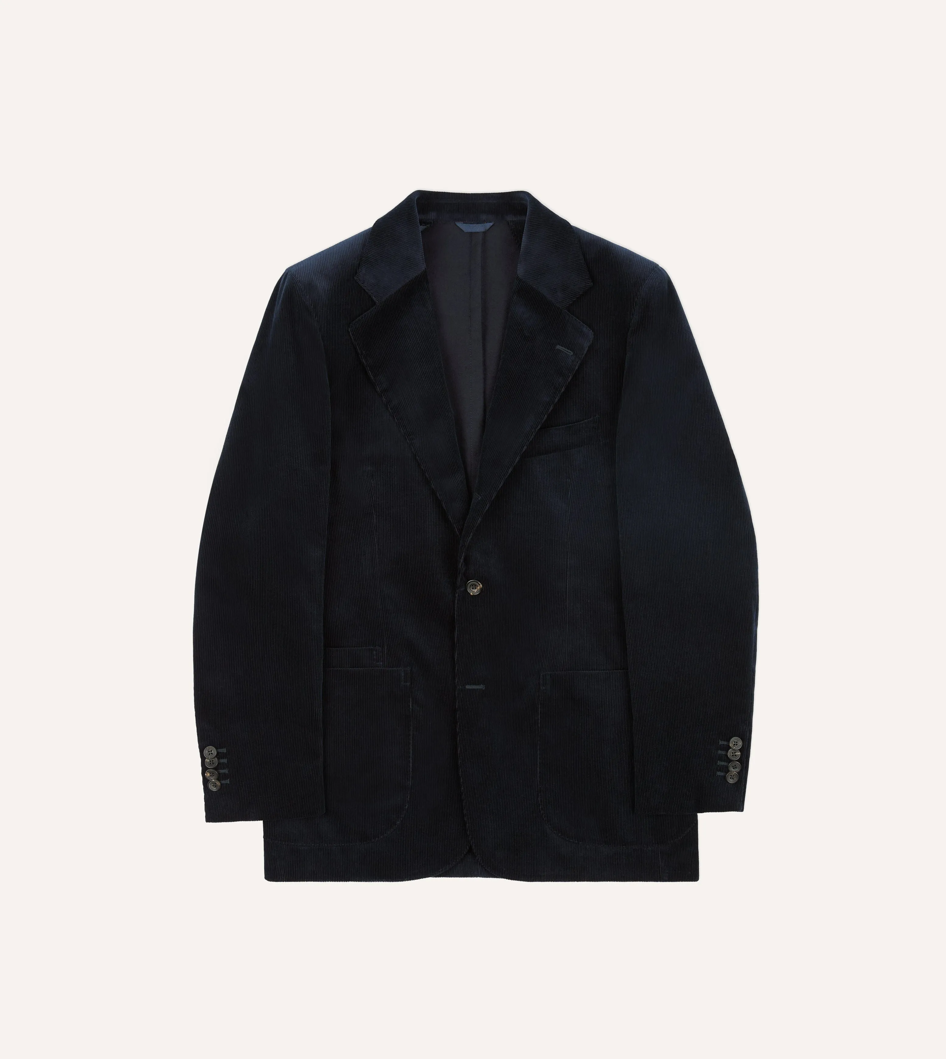 Navy Mid-Wale Cotton Corduroy Tailored Jacket Windproof Inner Layer Frictionless Lining