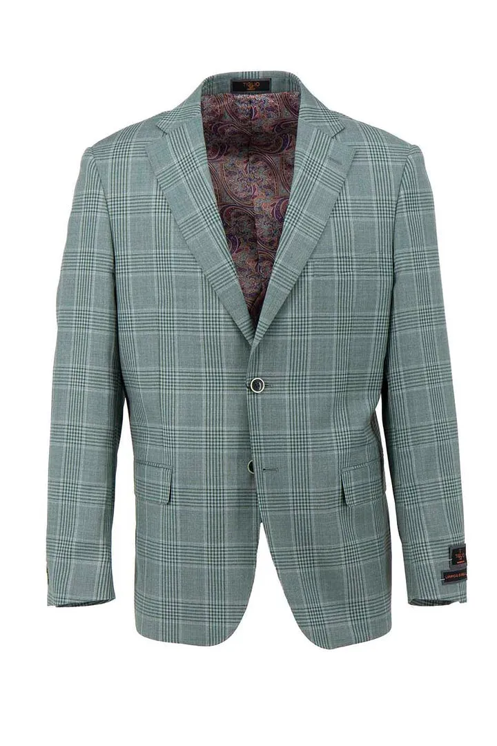 Versatile Layering Flexible Fiber Fill Tiglio Luxe Seafoam Green with Windowpane Dolcetto Modern Fit, Pure Wool Jacket TL5588