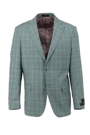 Tiglio Luxe Seafoam Green with Windowpane Dolcetto Modern Fit, Pure Wool Jacket TL5588 Silicone Grip Trim