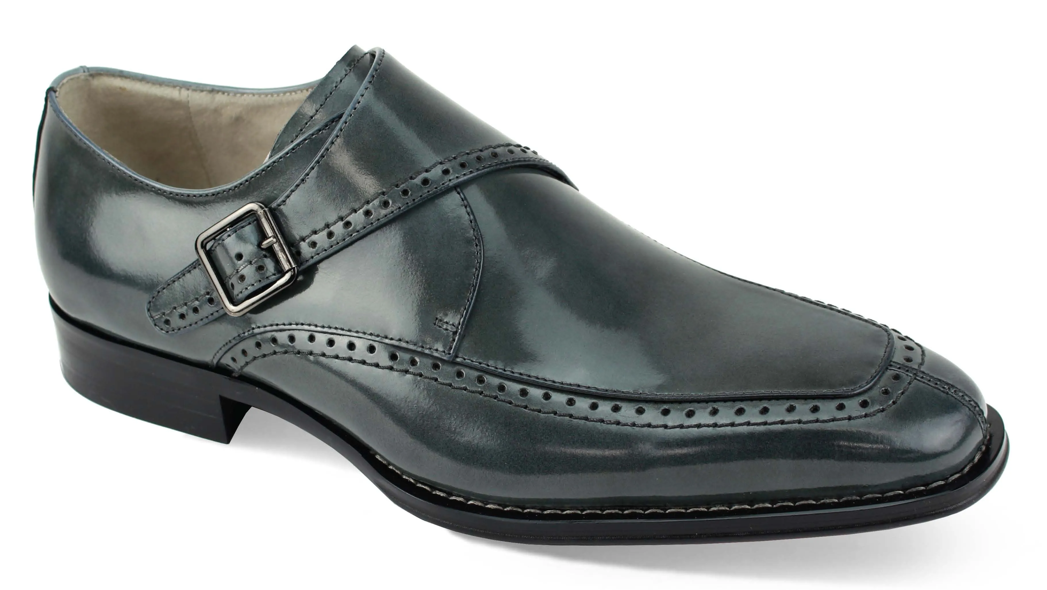 Valley Run Celebrity Vibe Pictor Collection: Genuine Leather Grey Single Monk Strap Moc Toe Shoes