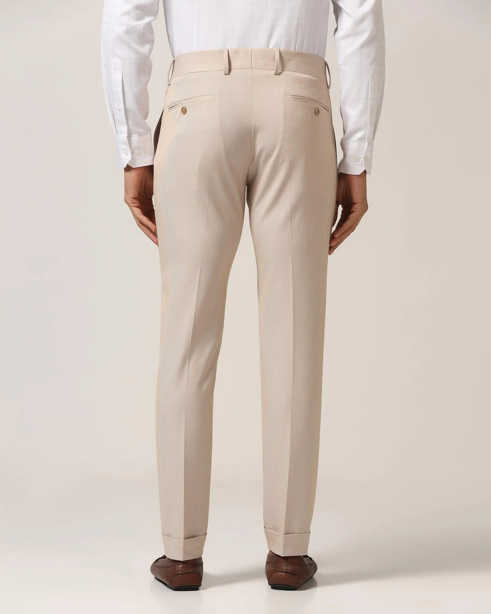 All Purpose Super Slim Phoenix Formal Beige Stripe Trouser - Ninja