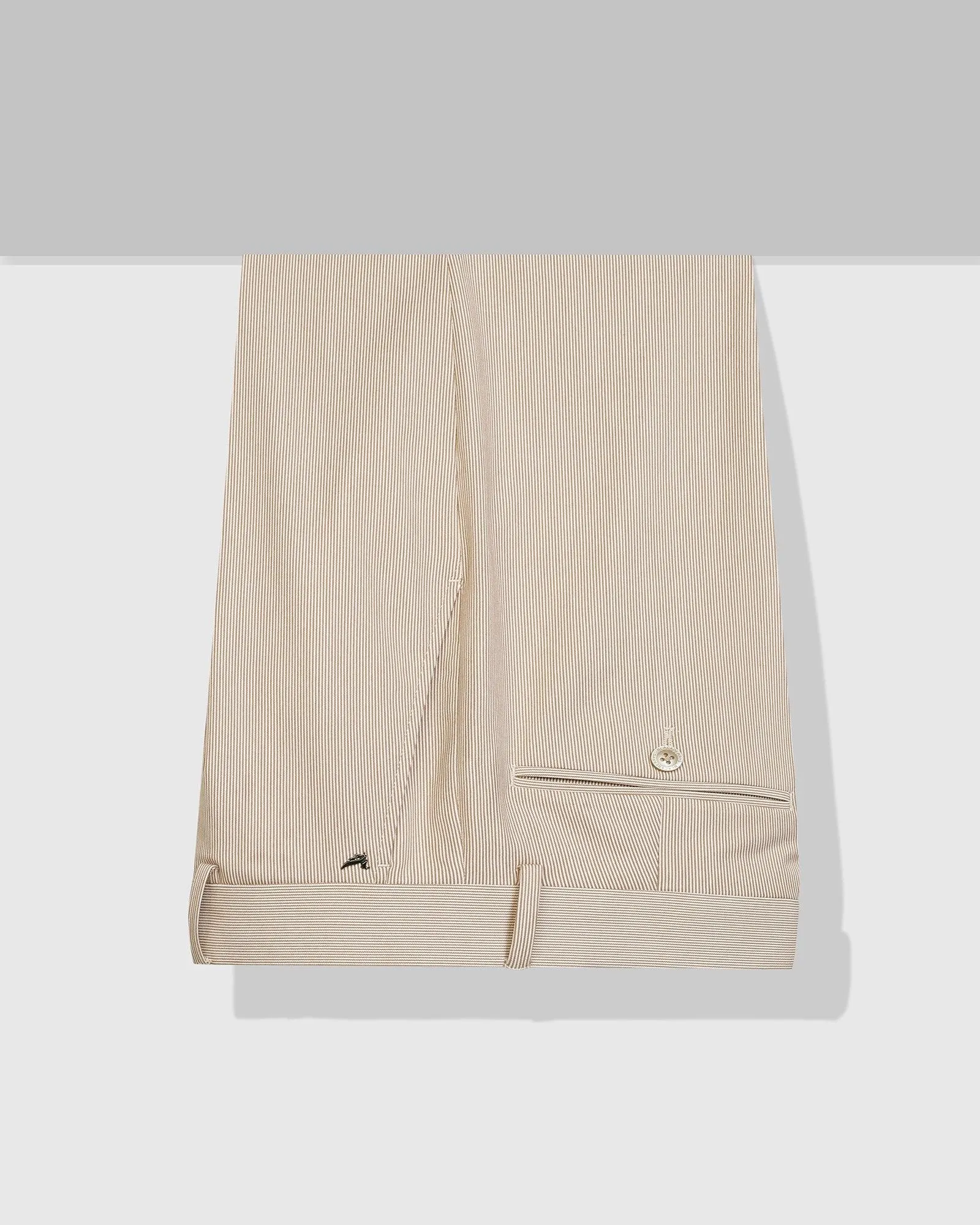 Super Slim Phoenix Formal Beige Stripe Trouser - Ninja Smooth Finish