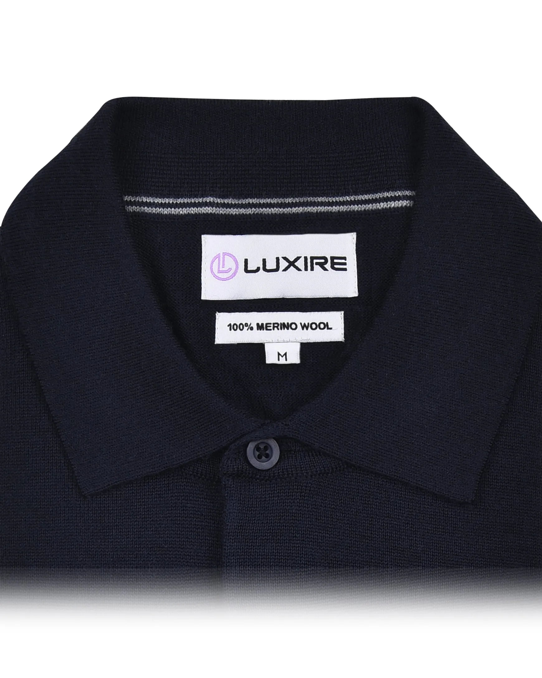 EZS Merino Wool Navy Long Sleeve Polo Easy Fit Fashion Forward