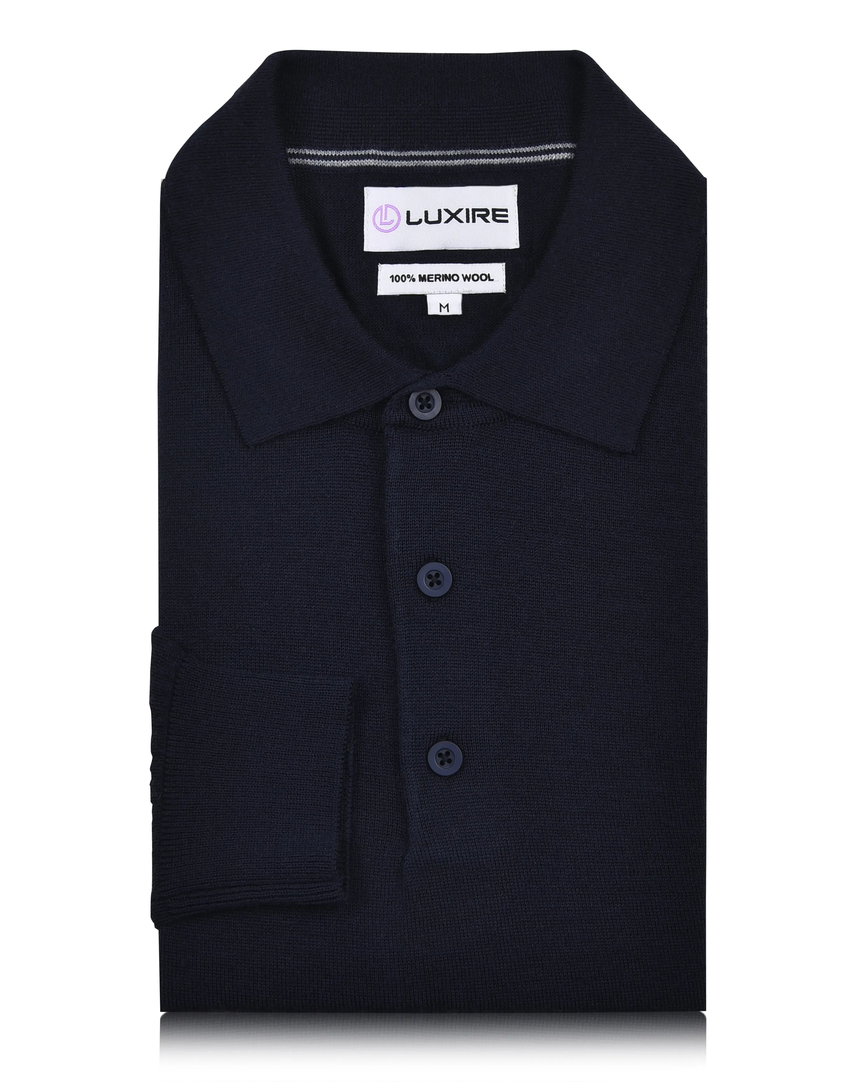 Comfortable Wear High-End Look EZS Merino Wool Navy Long Sleeve Polo