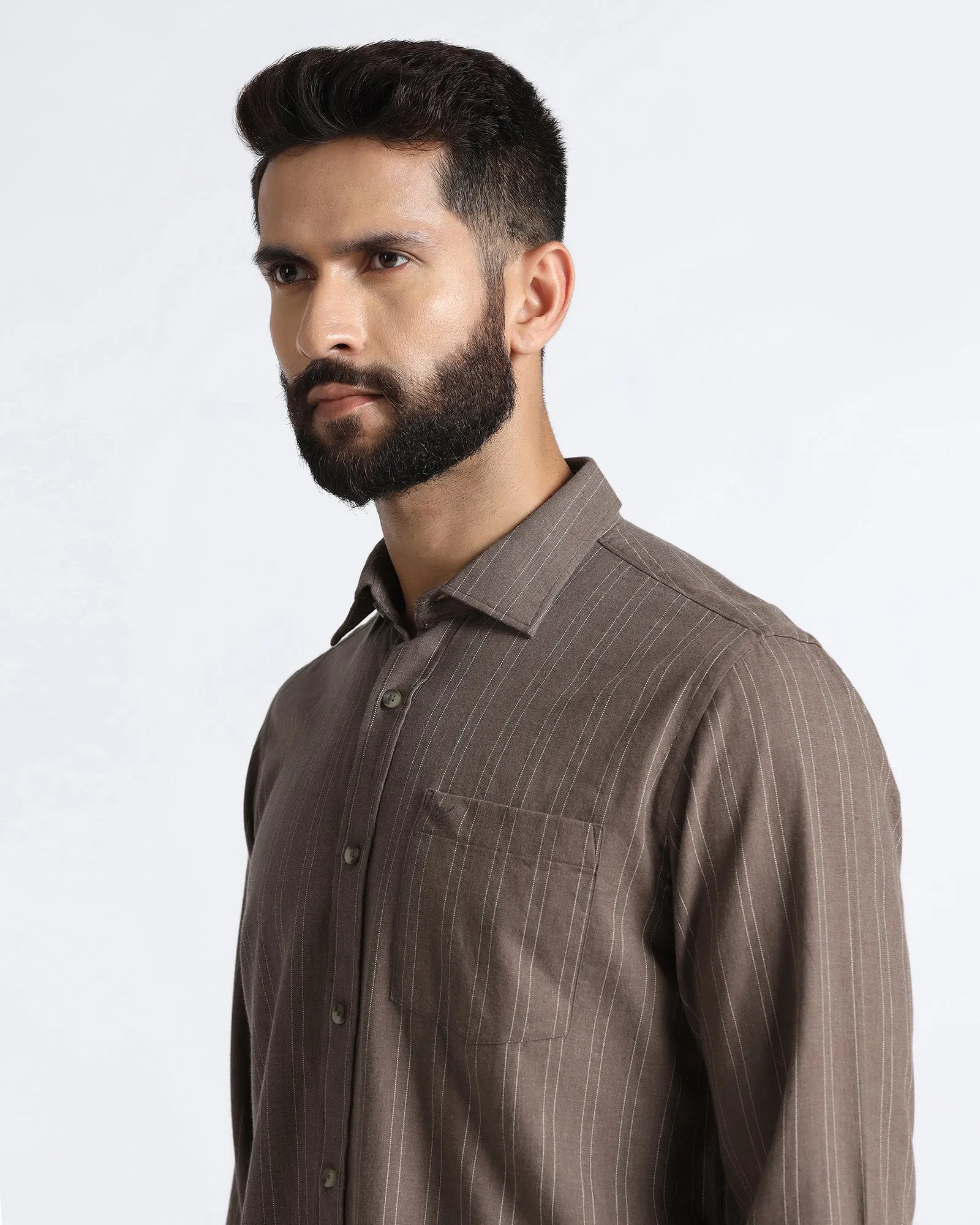 Abrasion Resistant Edging Chocolate Sauce Stripe Shirt - Numo