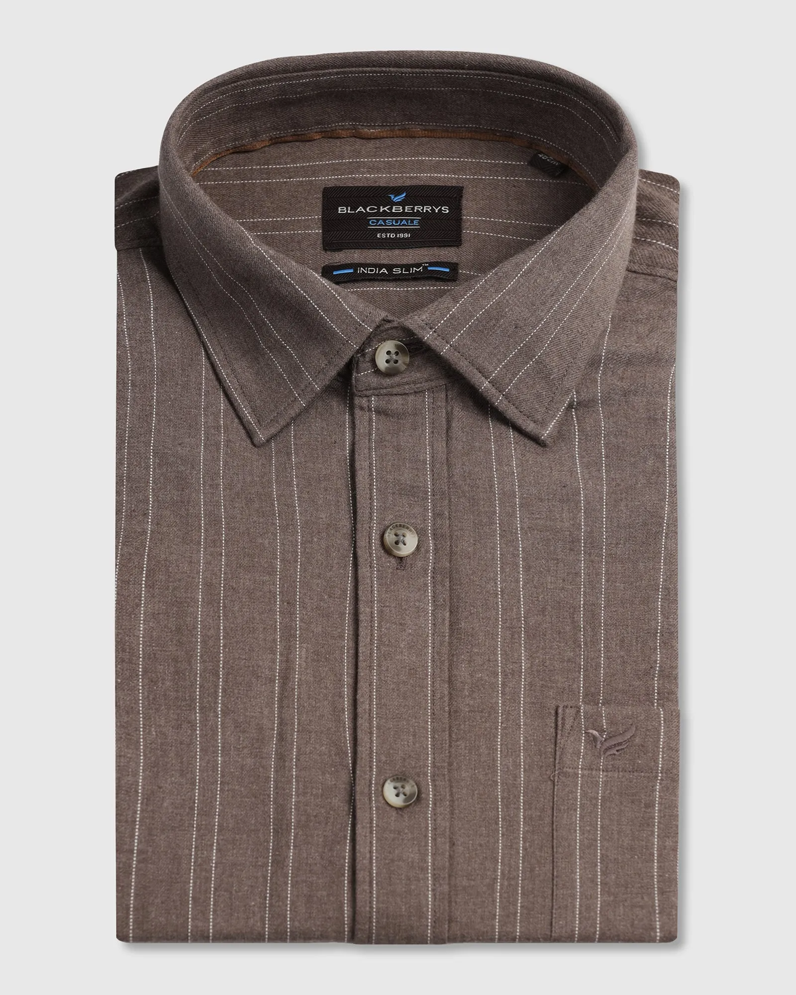 Networking Session Pocket Detail Chocolate Sauce Stripe Shirt - Numo
