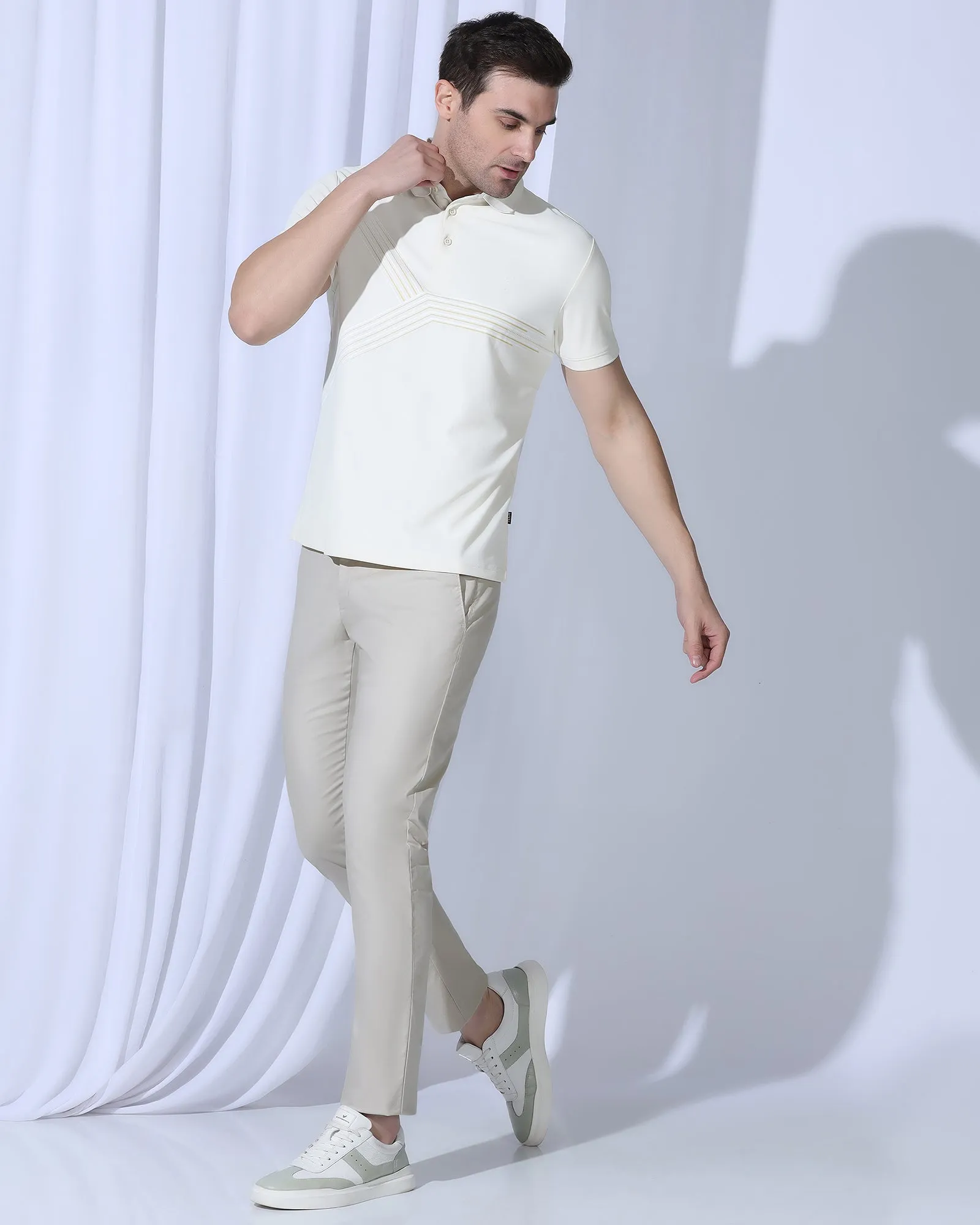 Stretch Motion Smart Fit TechPro Slim Comfort B-95 Casual Stone Beige Solid Khakis - Androit