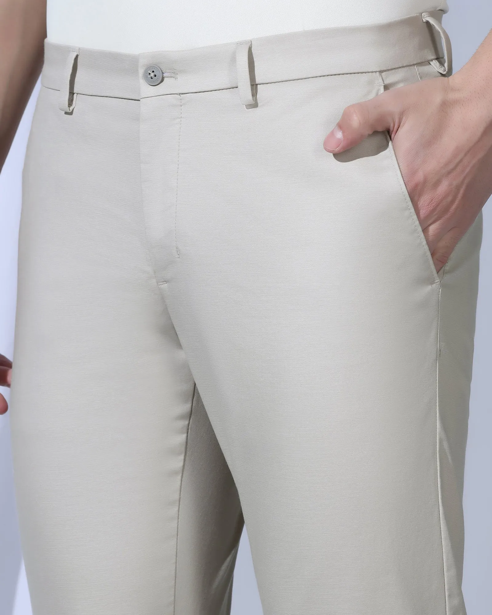 TechPro Slim Comfort B-95 Casual Stone Beige Solid Khakis - Androit Raw edge Utility Pockets