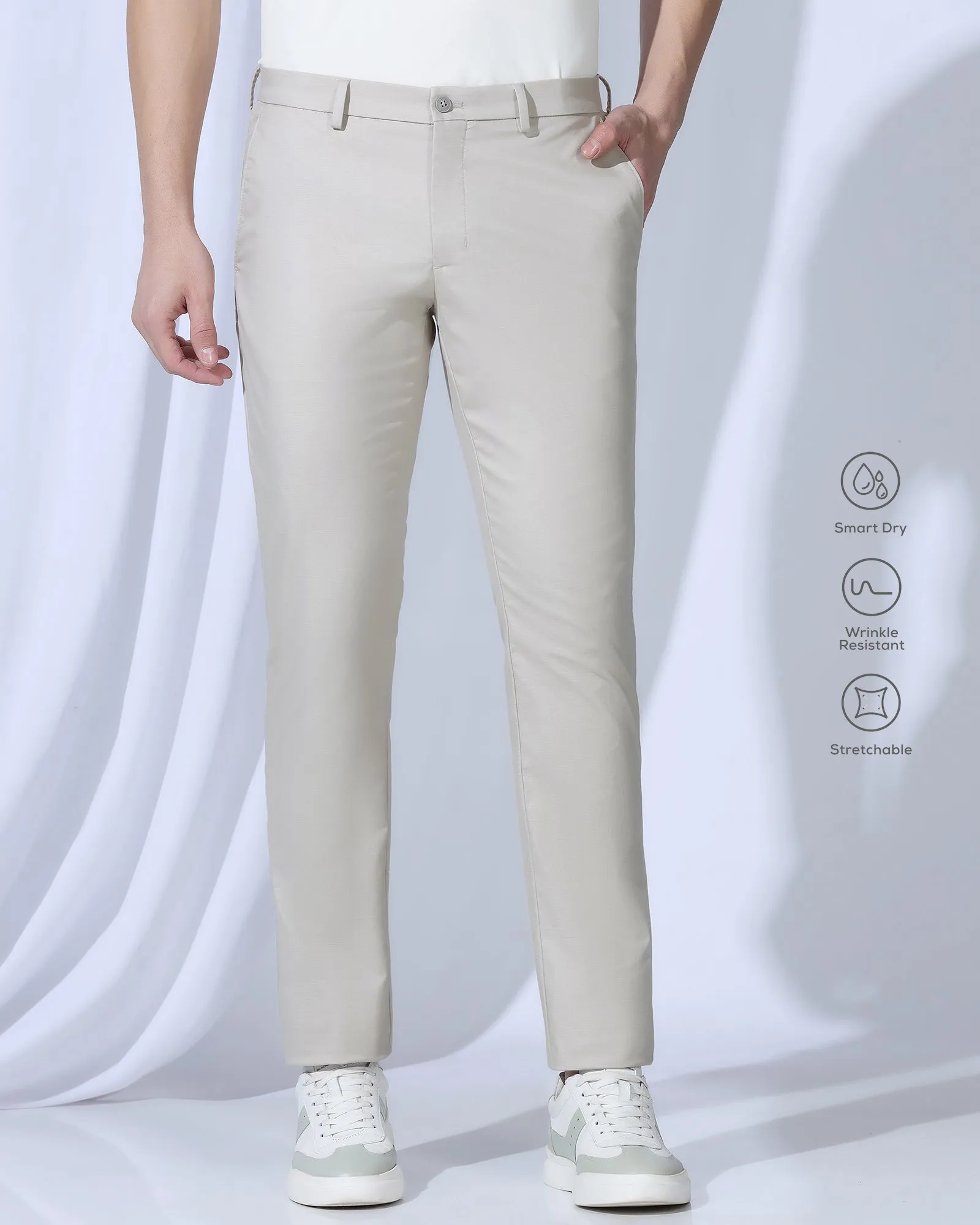 Multi Pocket Design Frayed hem TechPro Slim Comfort B-95 Casual Stone Beige Solid Khakis - Androit