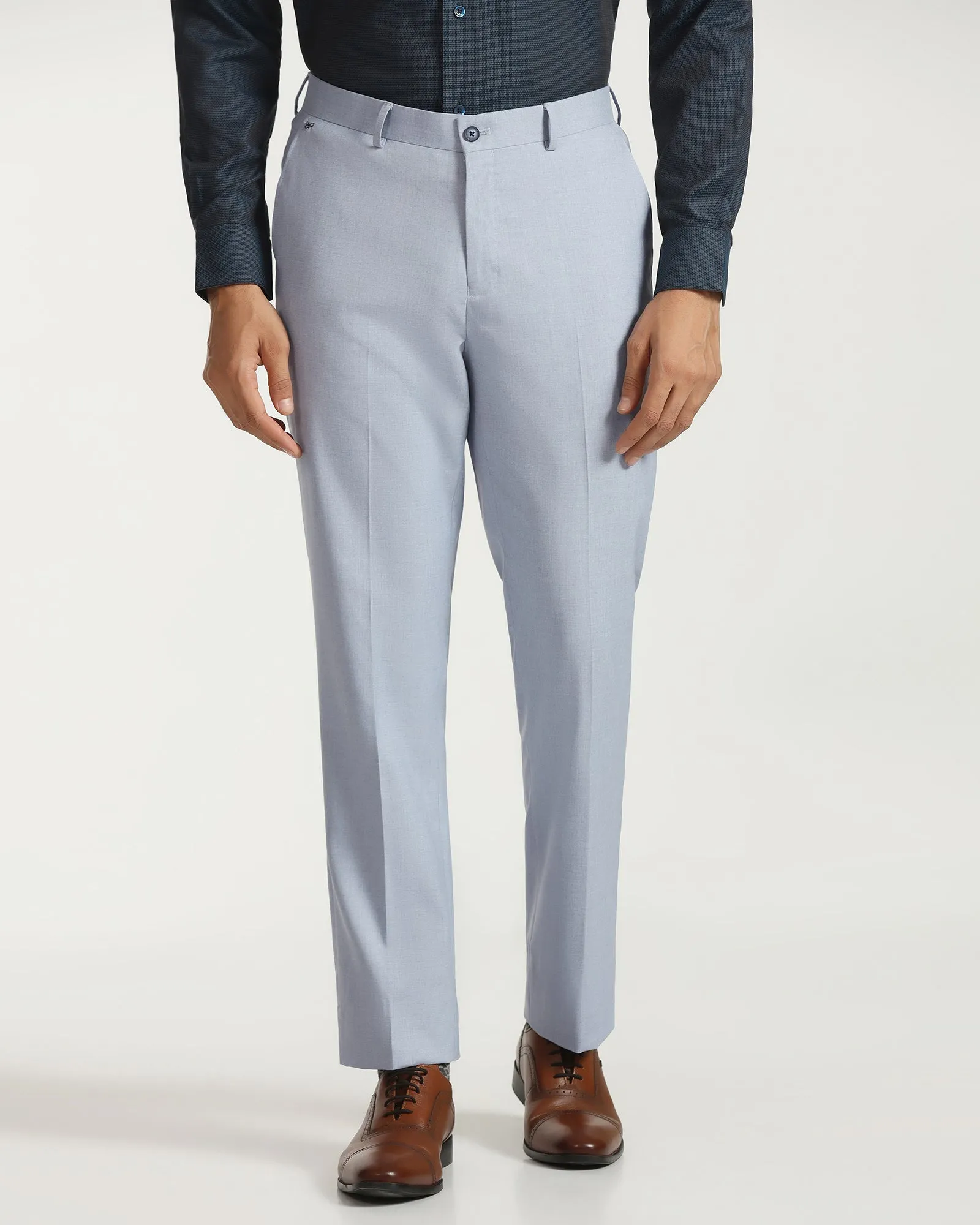 Soft Design Flat Seams Straight B-90 Formal Light Blue Textured Trouser - musk