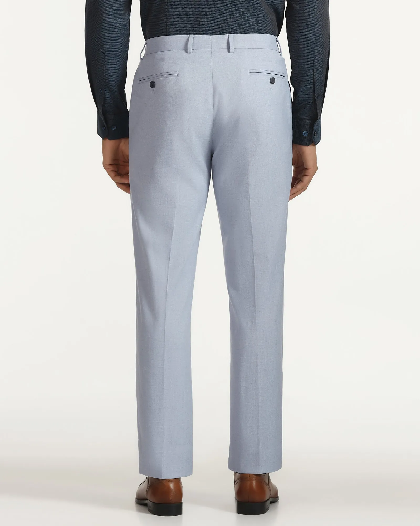 Straight B-90 Formal Light Blue Textured Trouser - musk Smart Layering