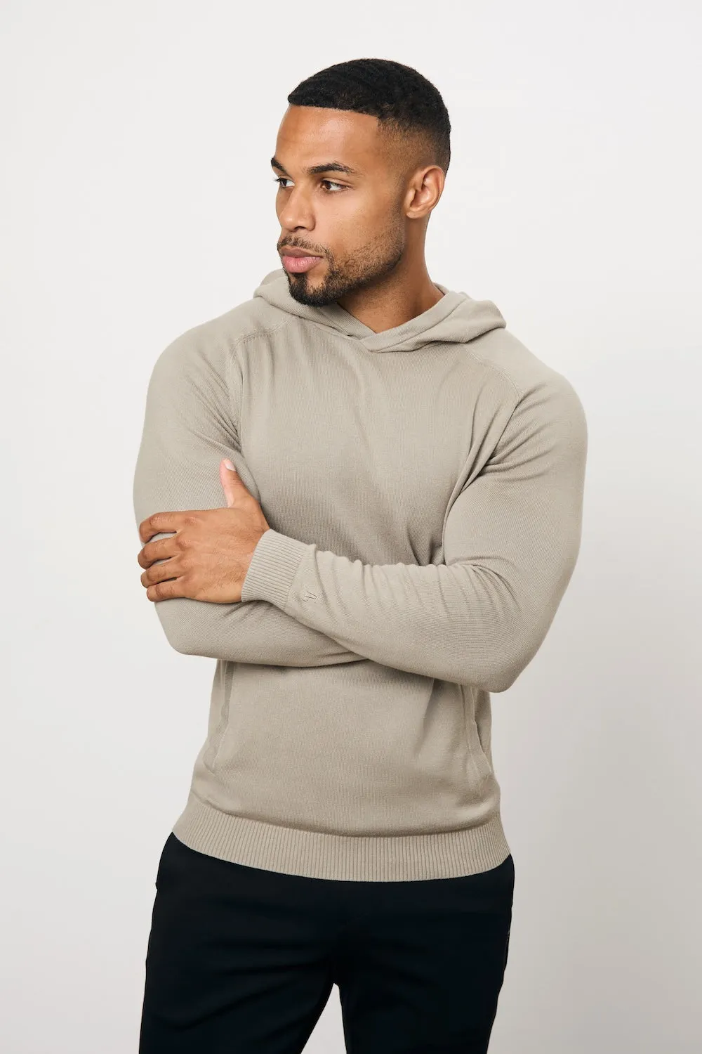 Pure Cotton Knitted Hoodie in Soft Khaki Effortless Fashion