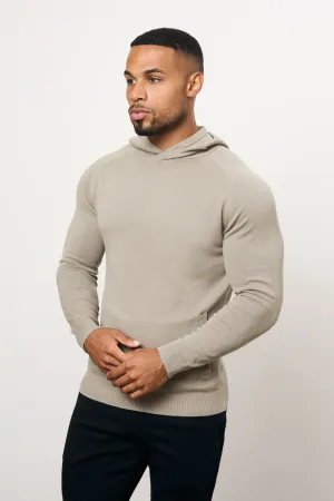 SkinFriendlyElastic clean look Pure Cotton Knitted Hoodie in Soft Khaki