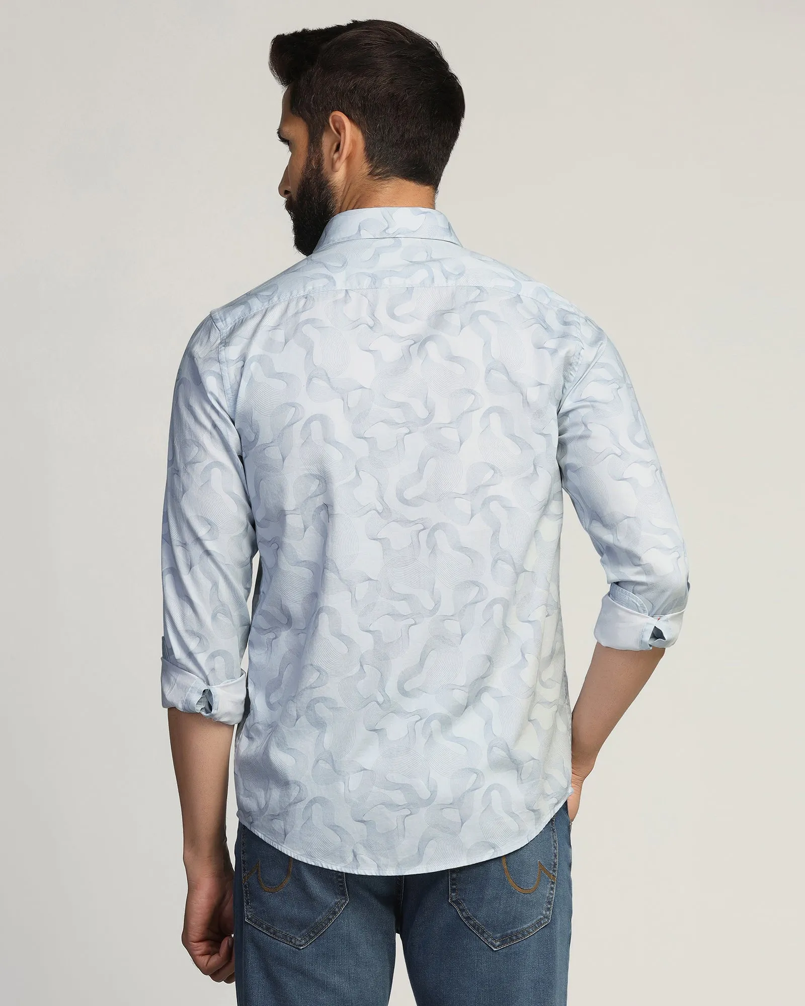 Flex Fit Collar Earthy Hue Casual Blue Printed Shirt - Heath